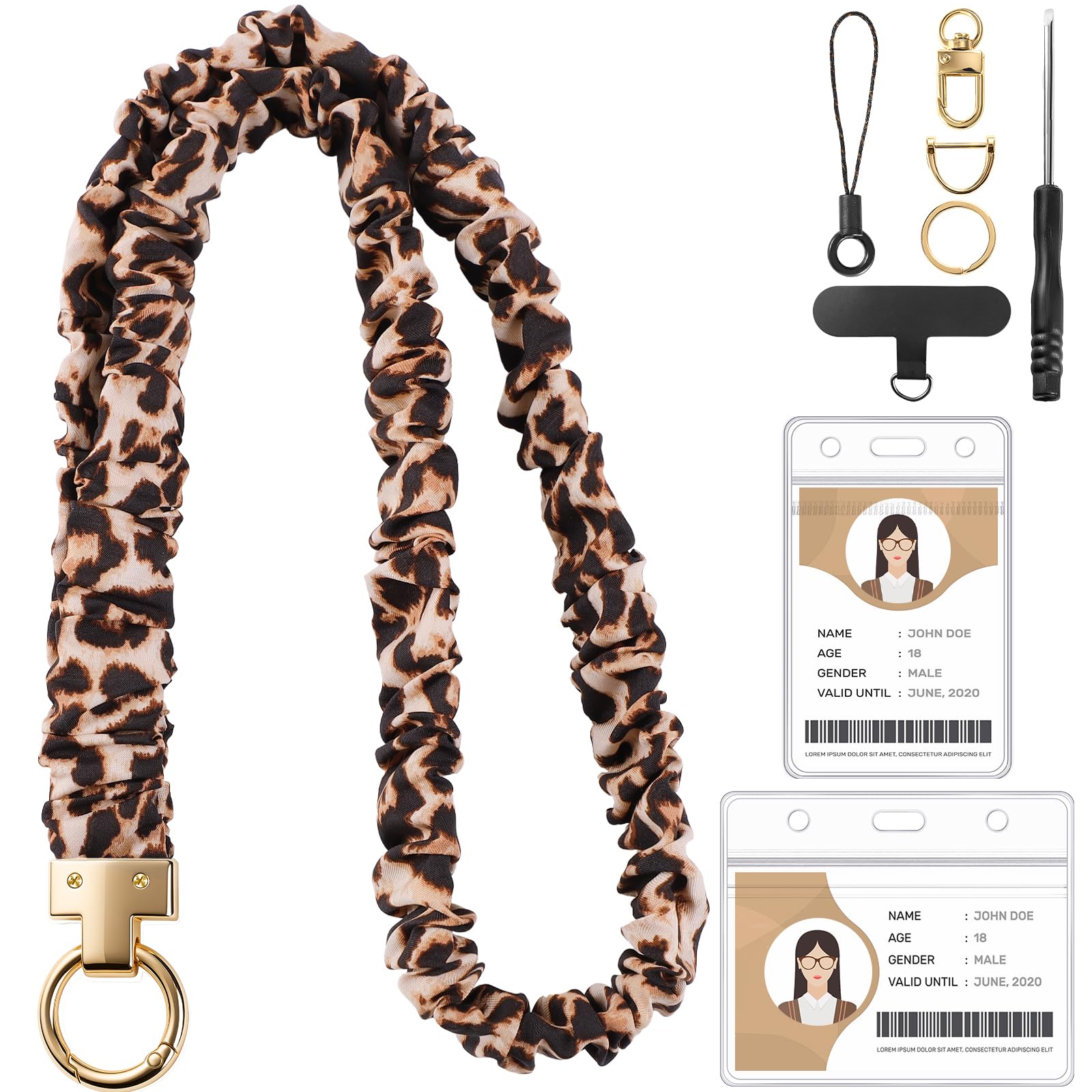 Scrunchie Lanyard for ID Badges & Keychain, Teacher Lanyards Leopard Print โ image 1