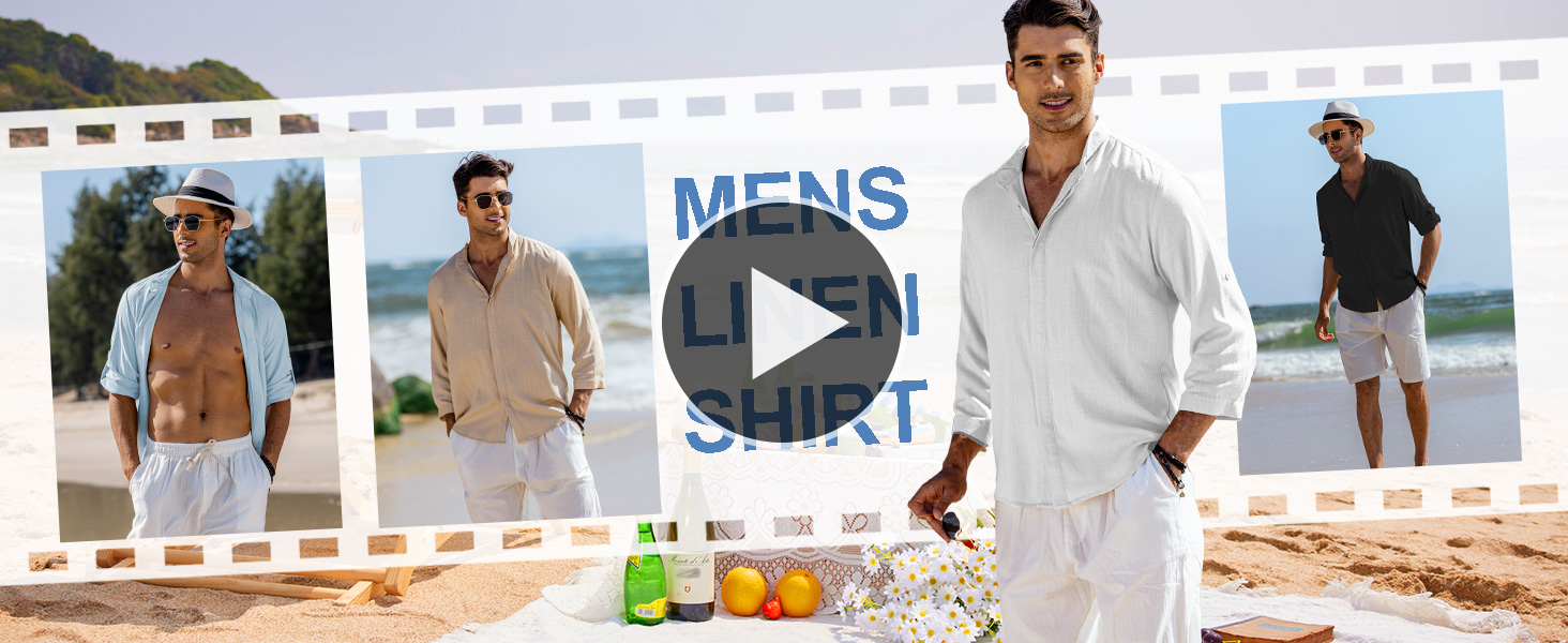 COOFANDY Camisa De Rayas De Lino Con Rayas Azules Para