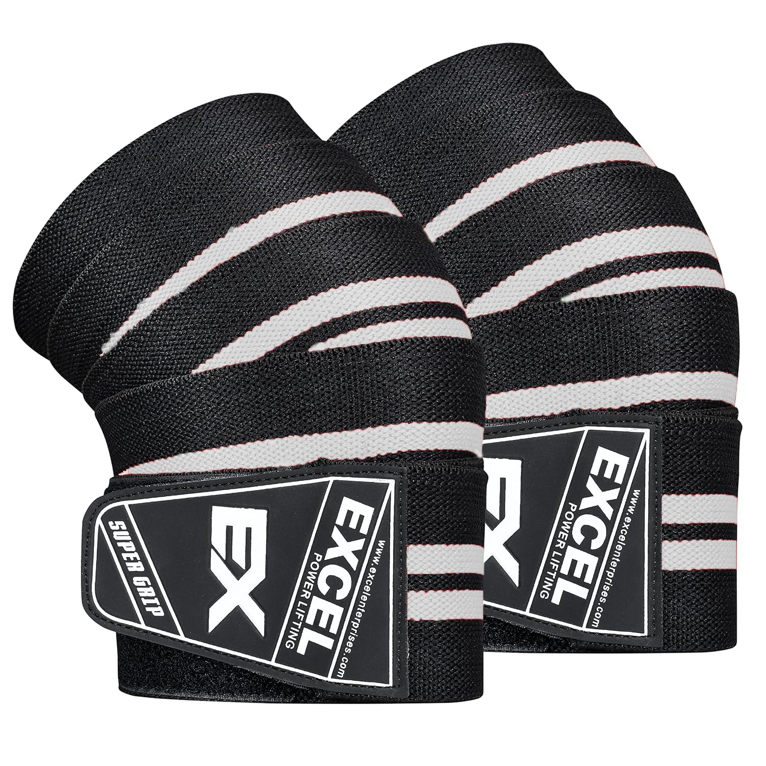 Spirito Knee Wraps (Pair) Support for Pain, Weightlifting, Powerlifting, Bodybuilding, Deadlifting, Gym Training Workout, Bandage for Men & Women 72" Compression & Elastic Support (Black-White)