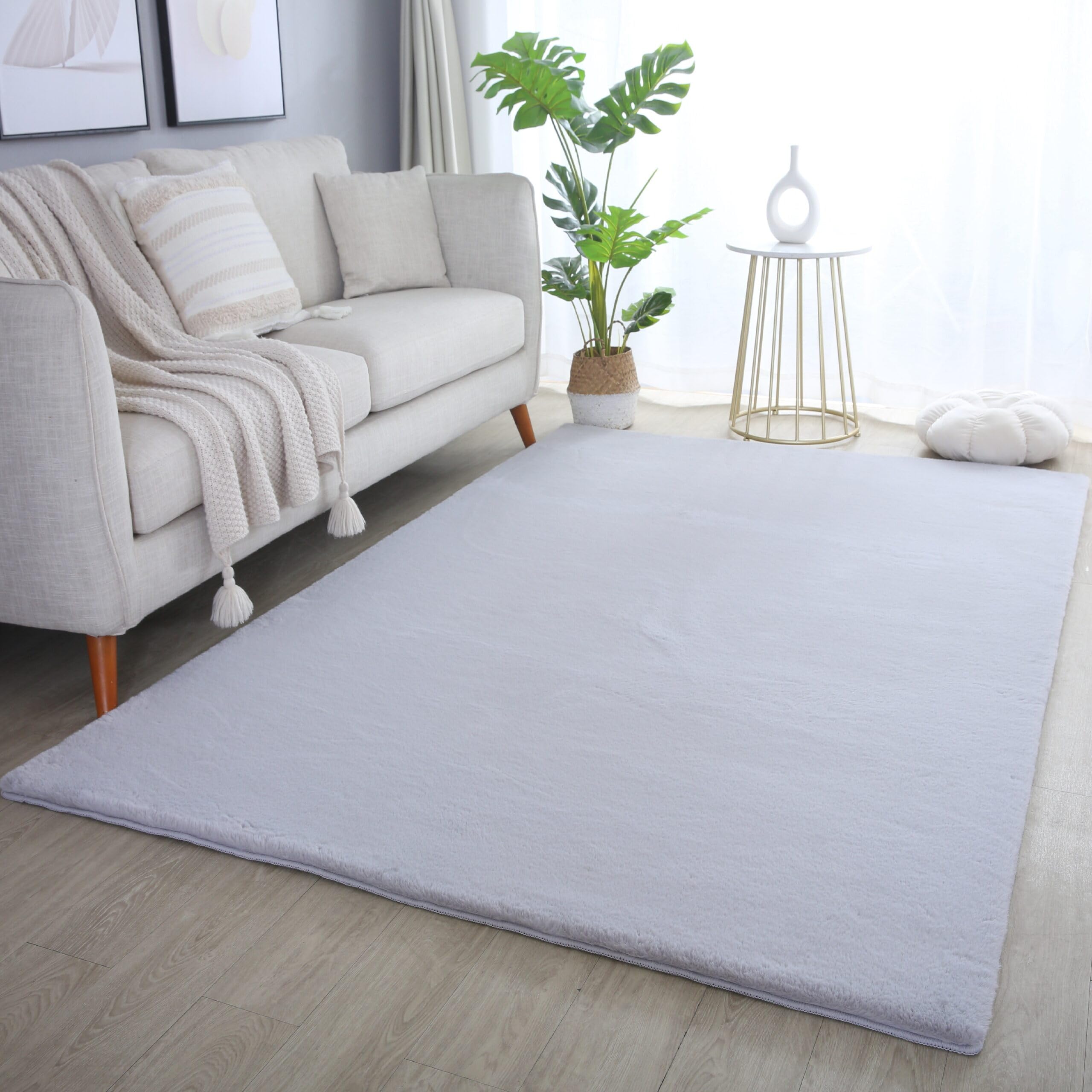 Plushtale, Soft Fluffy Plain Living Room Area Rug, Grey, 200x280cm