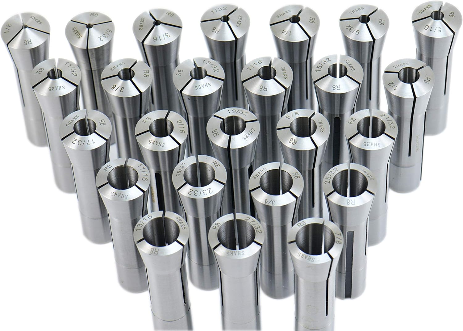 SHARS 1/8" - 7/8" By 32NDS Precision R8 Collet 25pc set 202-5133 M[