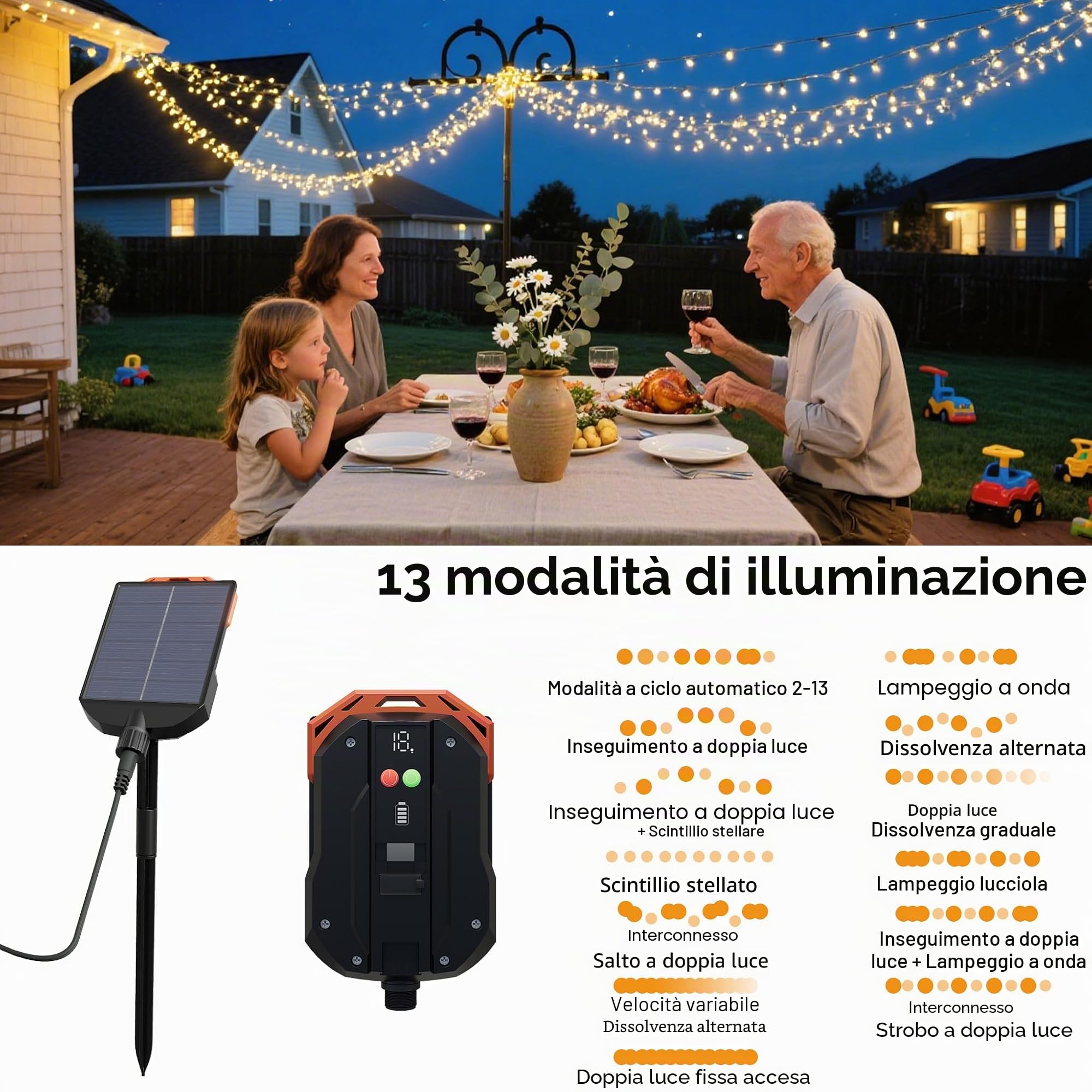 UISEBRT Ghirlanda luminosa solare per esterni di Natale 100 m 1000 LED bianco caldo, 8 modalità e timer