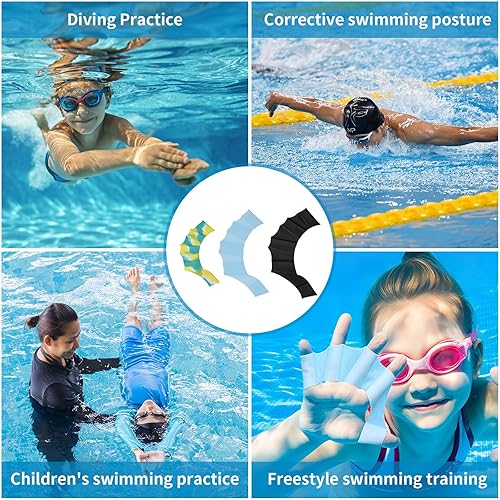 Miniatura 7 de 2 pares de guantes de natación de silicona aletas de natación aletas de engranaje palmeadas a mano palmera dedo rana tipo palmeada entrenamiento