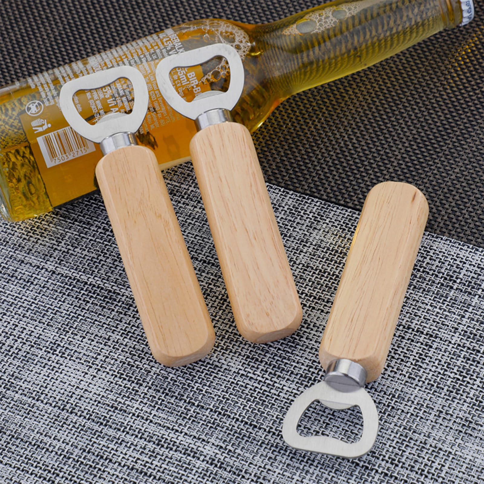 50 abrebotellas de vino de madera de acero inoxidable, abridor de botellas de sidra de mano de madera, abridor de botellas con mango de madera, abrebotellas de camarero resistente para