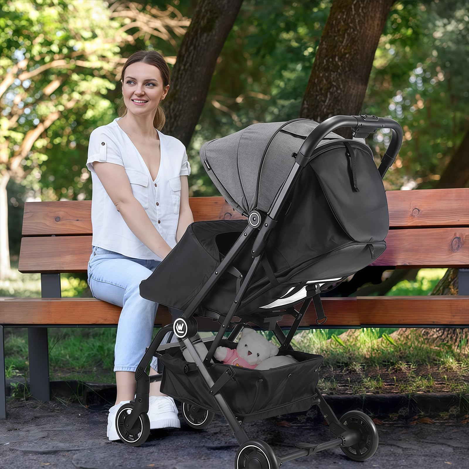 Leichter Kinderwagen, Kompakter Reisebuggy mit Ausziehbarem Fußsack & Schlafverdeck, Einhand-Einfaltbarer Buggy, Verstellbarer Sitz für Kleinkinder 0-36 Monate