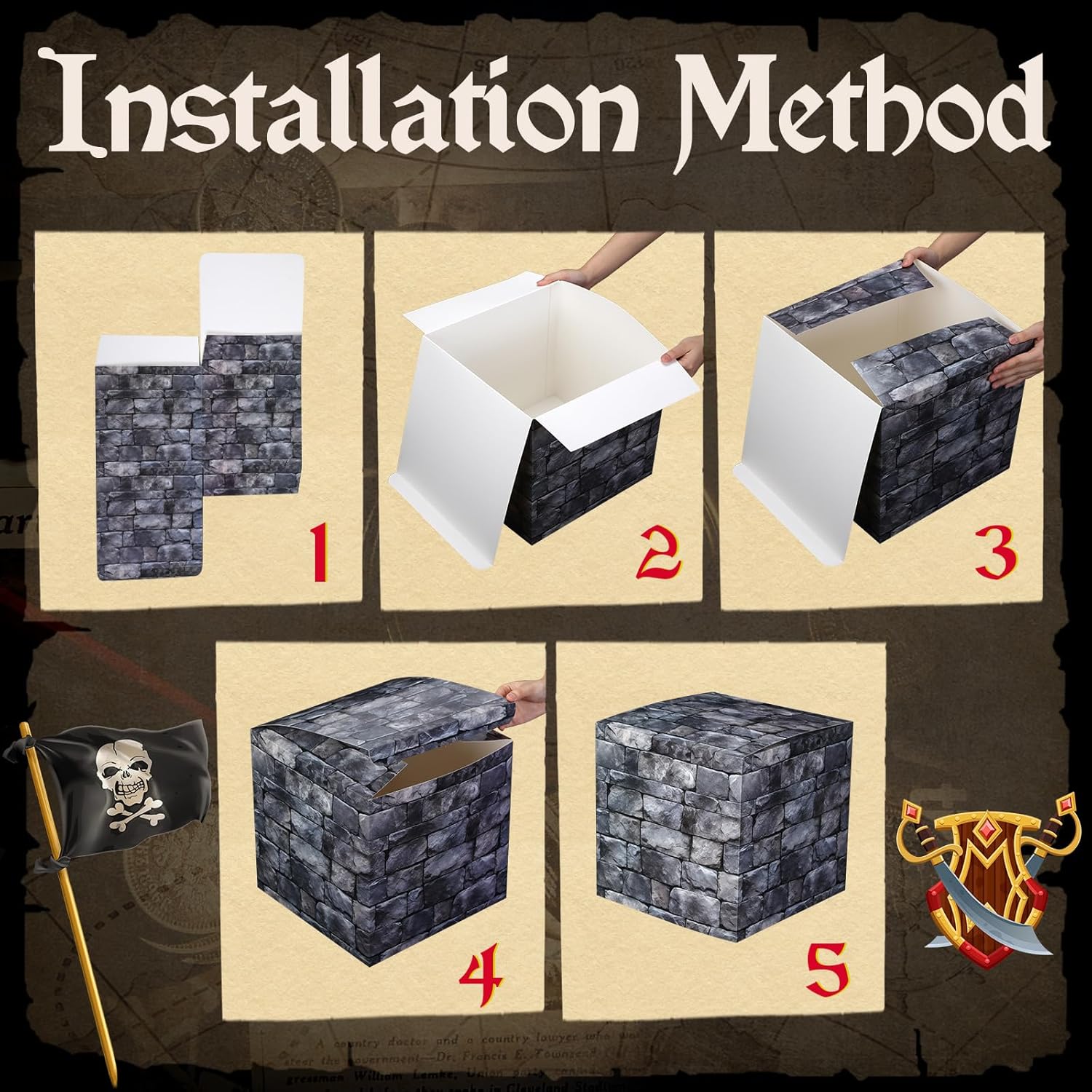 12 Pcs Large 11.81 Inch Stone Wall Boxes Medieval Themed Party Decorations Jumbo Giant Castle Brick Centerpieces for Cobble Stone Brick Wall Medieval Party Birthday Party Favors Box