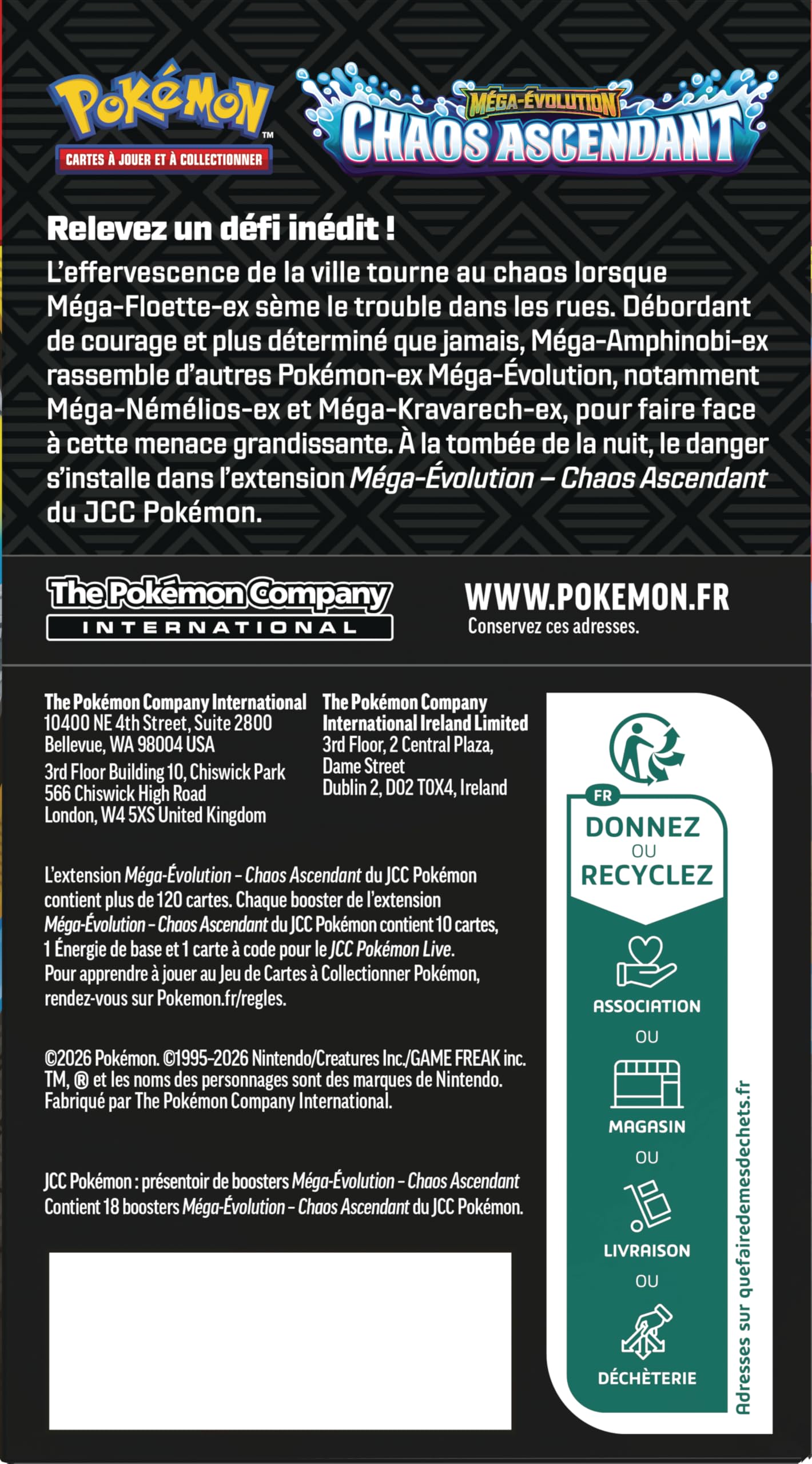 Pokémon : présentoir de boosters Méga-Évolution – Chaos Ascendant (18 boosters)