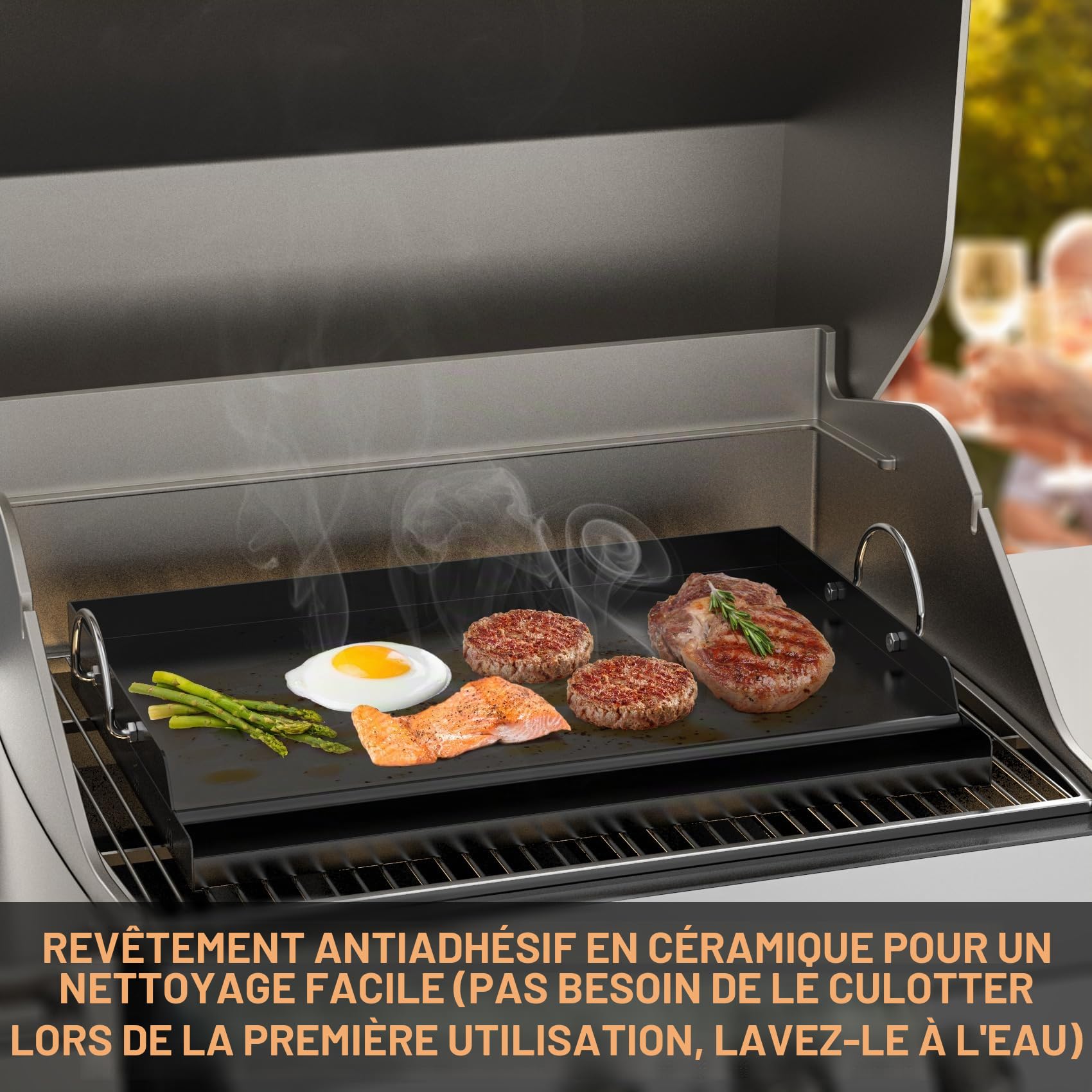 Onlyfire Plaque Plancha Barbecue 58.5 x 40.5 cm Antiadhésive Céramique BBQ