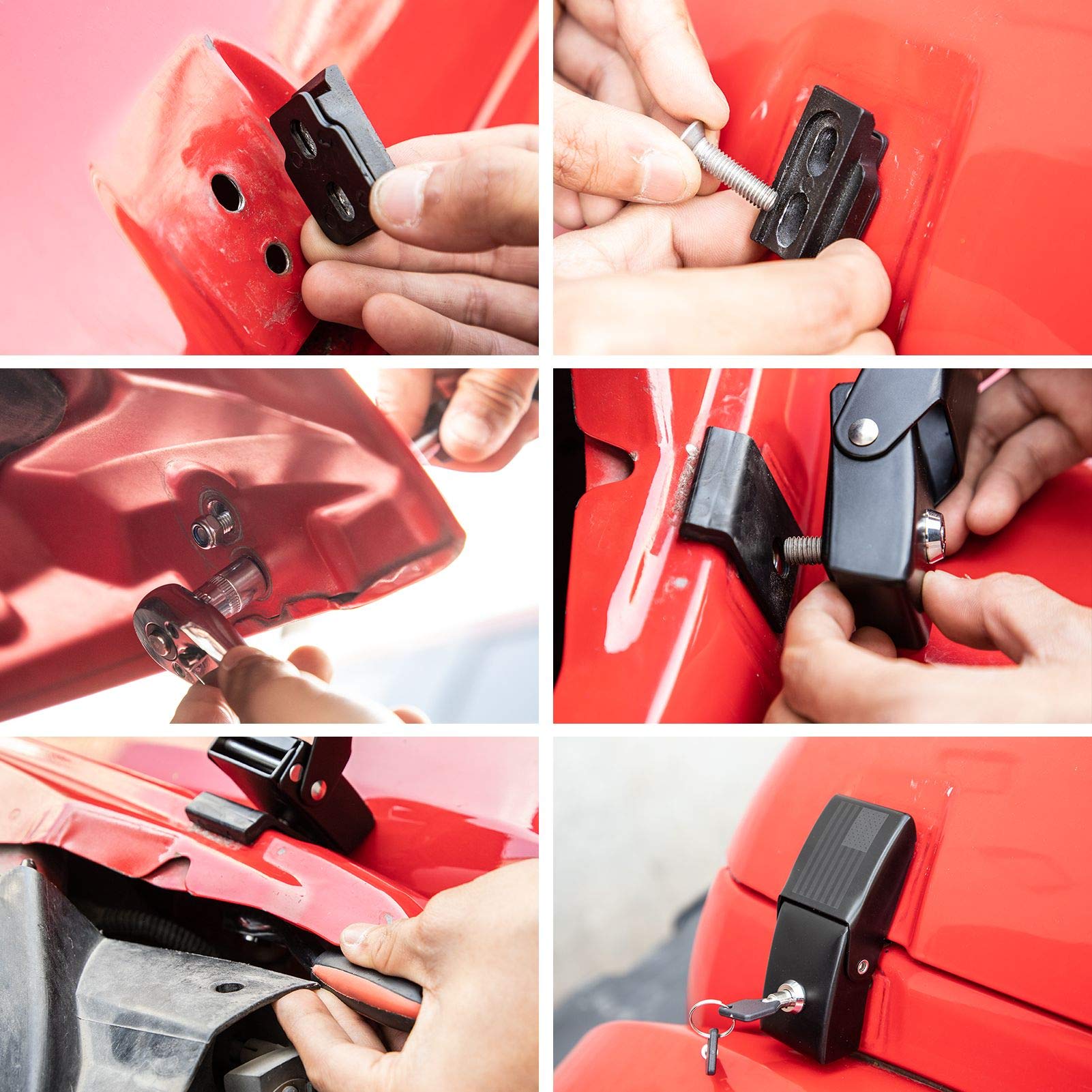 Kit De Cierres De Capó En Aleación De Aluminio Rojo Para Jeep Wrangler JK 2007-2018 – SHINEKA