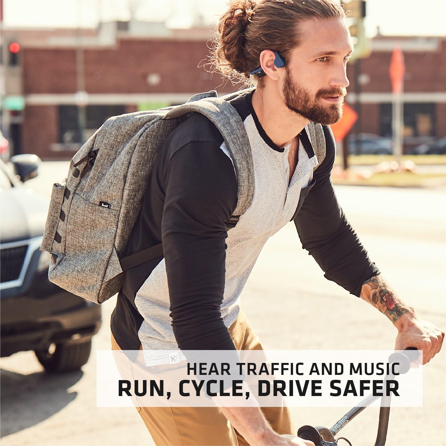 Aftershokz Trekz Air Casque Conduction Osseuse à Oreilles Ouvertes Écouteur Sport sans Fil avec Étui de Transport /6h d’Autonomie/Bluetooth 4.2/ Microphone/Appels et Musique-Bleu