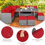 Tangkula 7 Pieces Patio Furniture Set, Outdoor Sectional Rattan Sofa Set with Cushions, All Weather Wicker Conversation Couch Set w/Dining Table & Ottomans for Backyard Garden Poolside