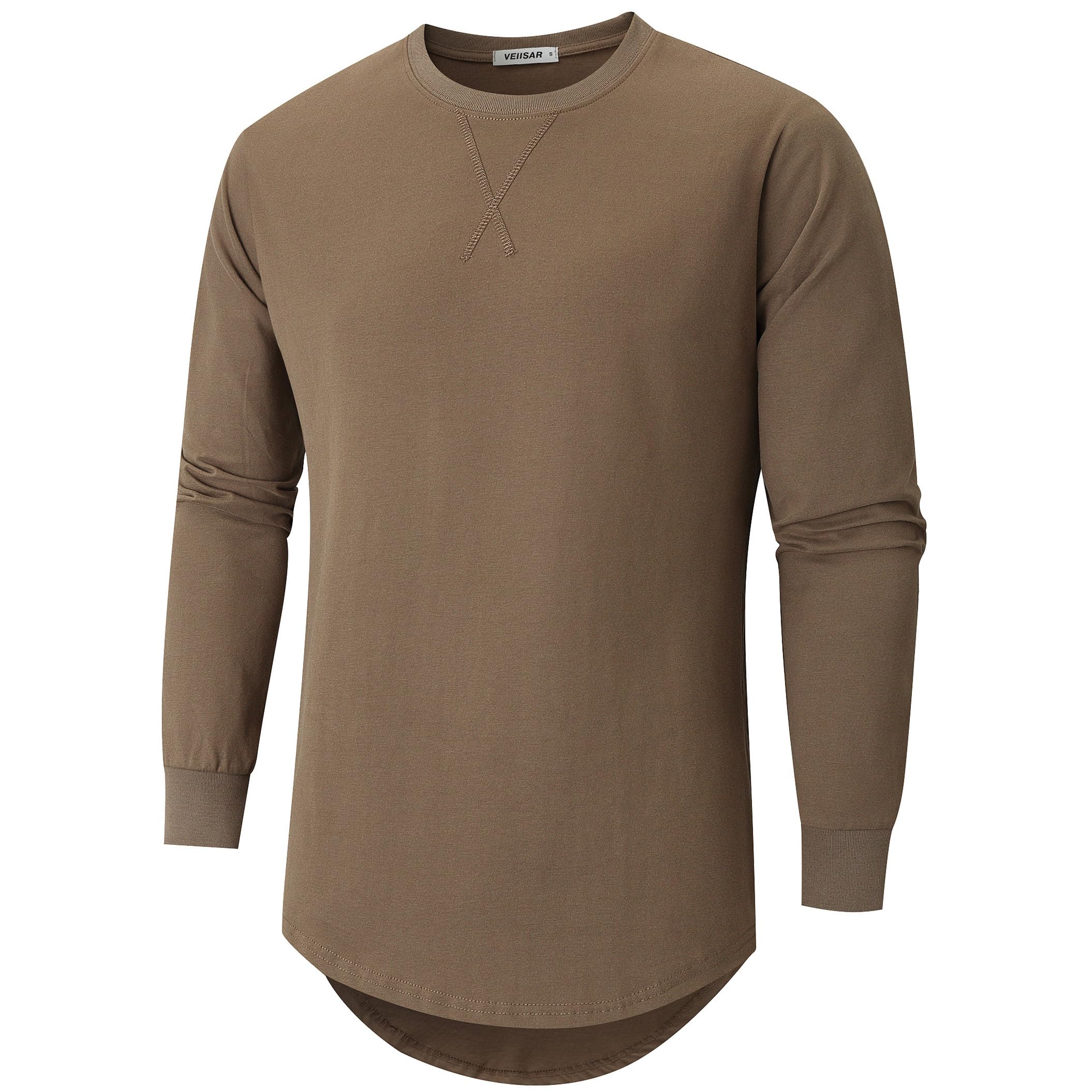 VEIISAR Herren Dickes Rundhals Langarm T-Shirt mit Herren 100 Baumwolle Heavy Duty Preshrunk langem Saum Shirt(X363L Coffee L)