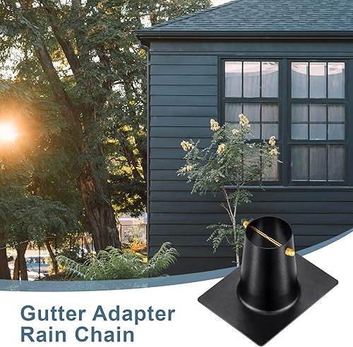 Miniatura 7 de Ripeng Paquete de 2 adaptadores de canal de cadena de lluvia, adaptador de cadena de lluvia de metal negro, accesorios de instalación de aluminio