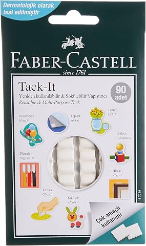 Faber-Castell Tack-it Beyaz, 50 gr, 90 Parça, Yeniden Kullanılabilir Hamur Yapıştırıcı, Sökülebilir ve İz Bırakmaz