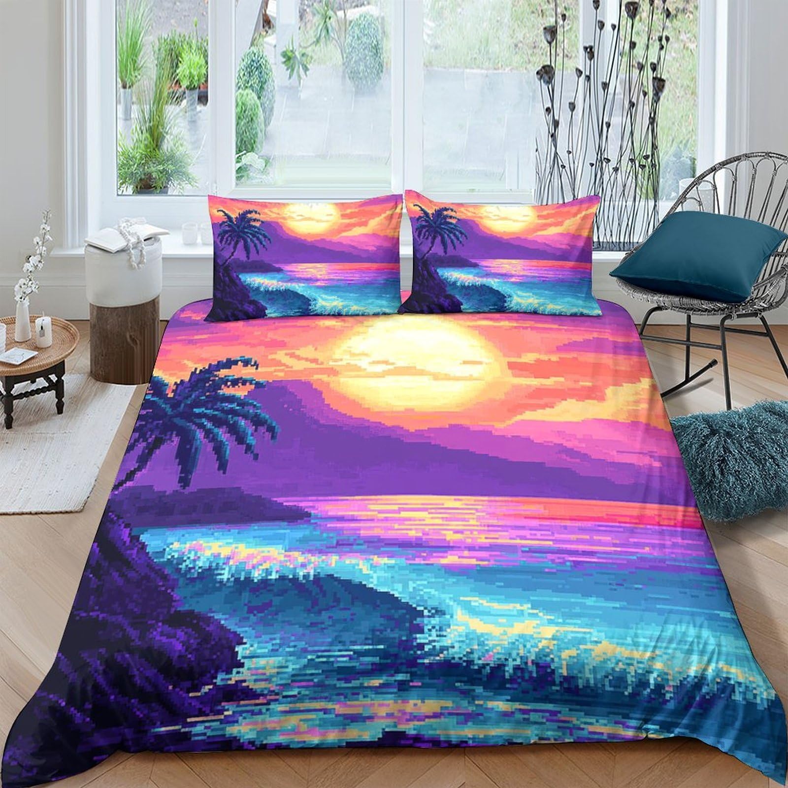 Ctjqhvkz Style-3 3D Printed Sunset Beach Fitted Sheet Microfiber Soft Vibrant Ocean Mattress Cover For Bedroom Guest Room Decor Single（135X200cm）