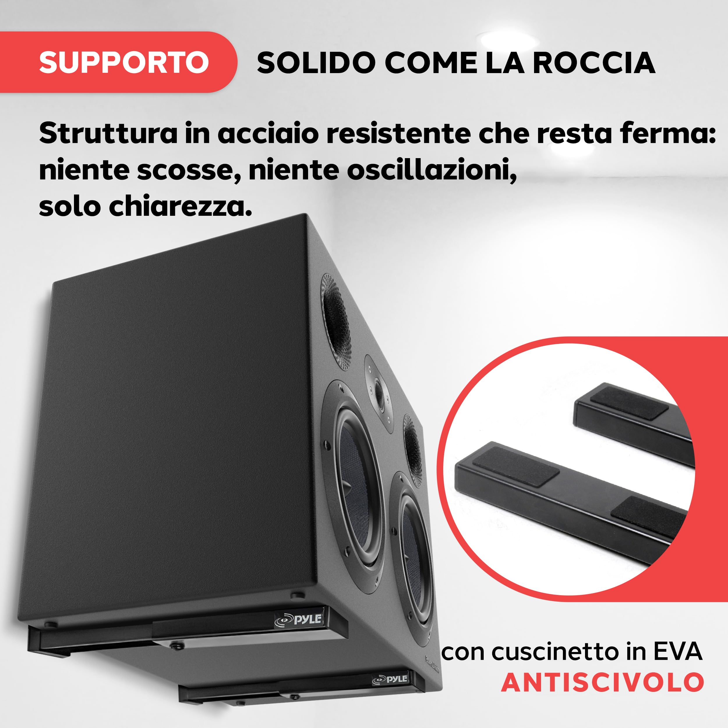 Pyle Supporto Casse Audio da Parete Regolabile, Bracci Estensibili in Acciaio 17-30 cm, Capacità 50 kg, per Casse DJ, Cassa Bluetooth e Speaker, 2 Pezzi