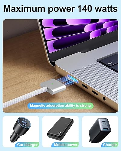 Miniatura 5 de Cable de carga magnético 3 de 140 W para MacBook, cable USB-C a magnético 3, compatible con MacBook Air 2023/2022 (M2), Pro 2023 (M3, M2, 14-16