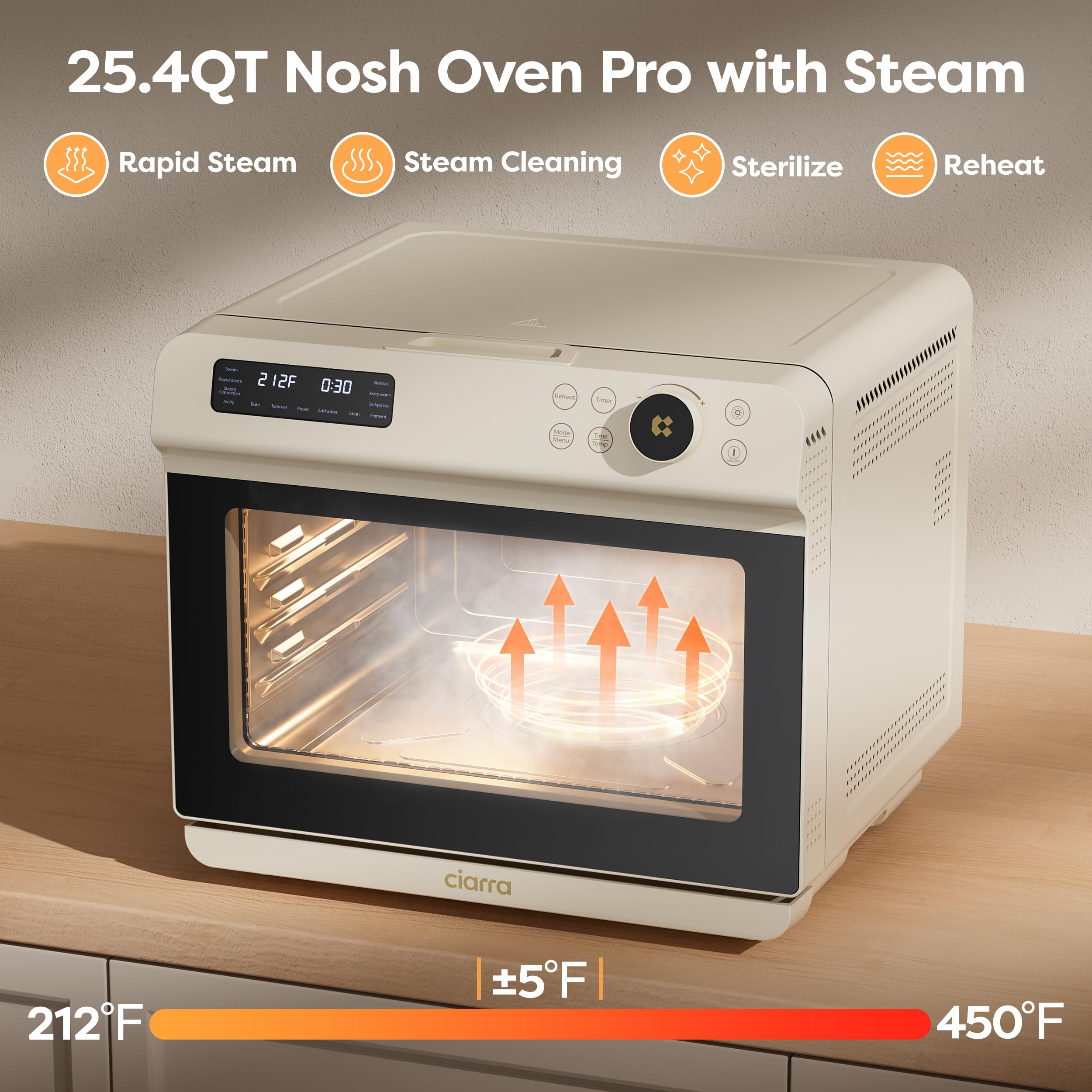 CIARRA 12-in-1 Countertop Steam Oven with Air Fryer, 25.4QT Nosh Oven Pro | Convection Toaster Oven with Rapid Steam & Steam Bake | Air Fry, Dehydrate, Ferment, Self-Clean & Delay Start