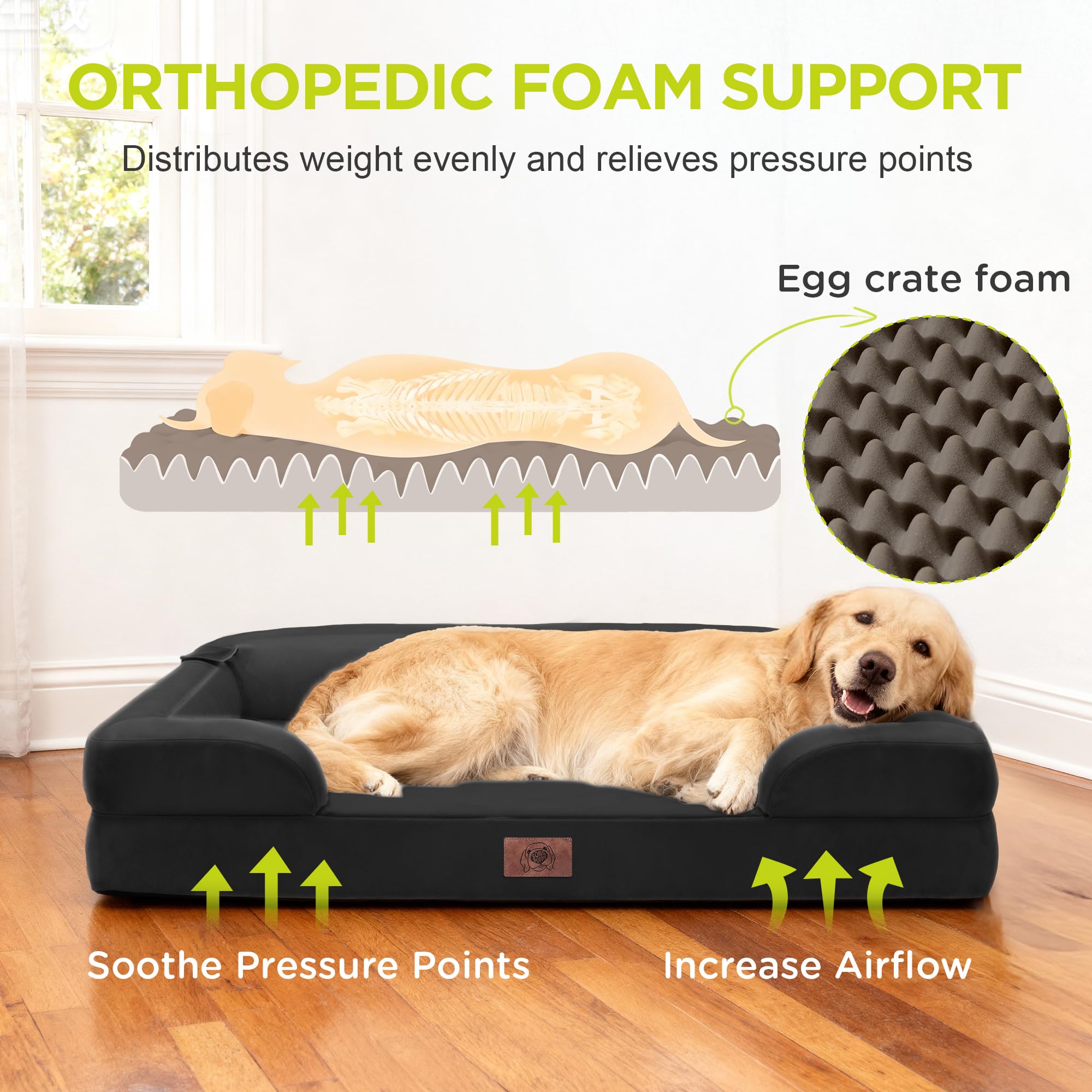 Extra Large Dog Bed, Orthopedic XL Washable Bed for Big Dog Waterproof Pet Couch Sofa Bolster with Removable Cover, Non-Slip Bottom, Tennis Ball Toy, 42x30 - image 2