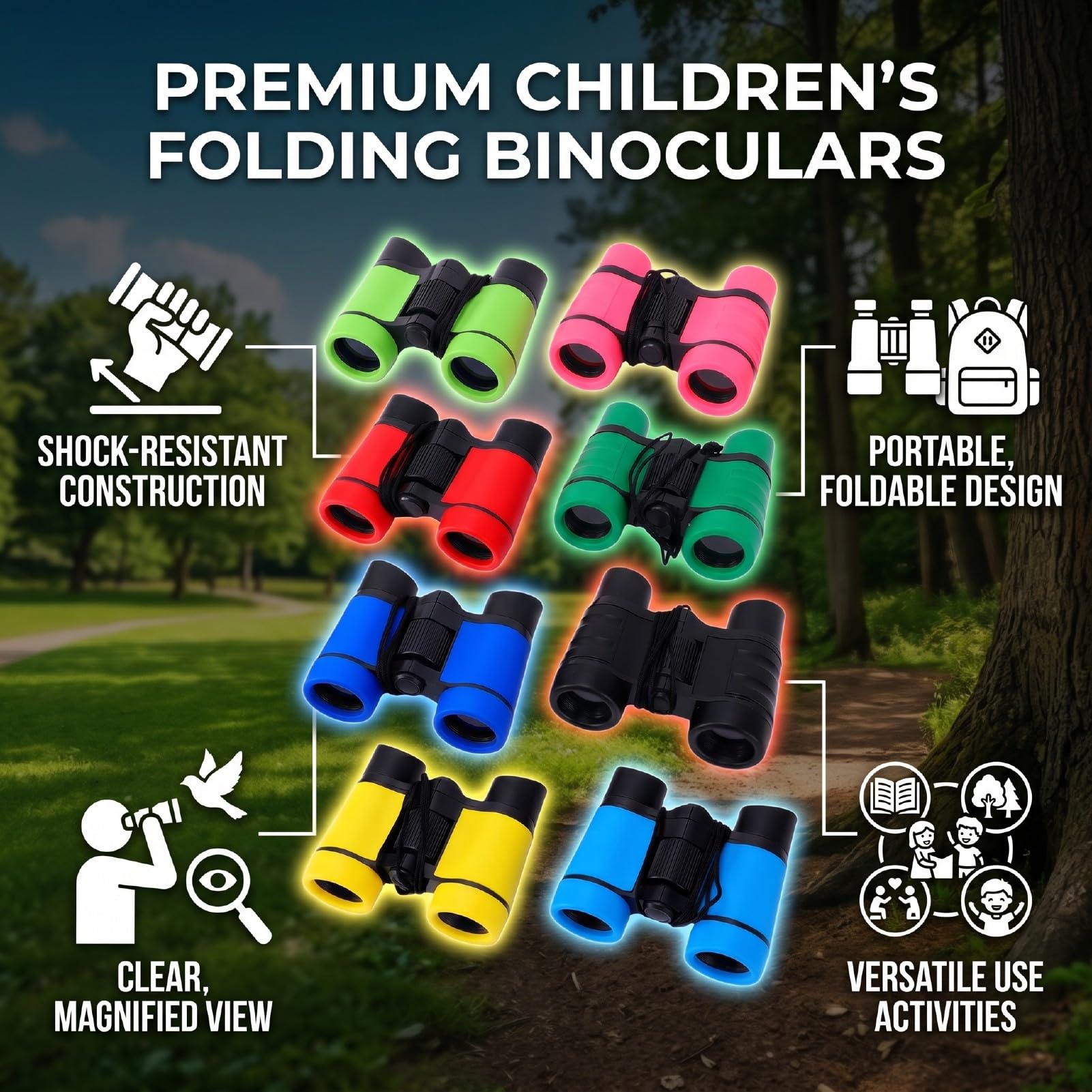 Cuifati Binocolo per Bambini 8 Pezzi, Strumento di Osservazione Esterno Pieghevole con Ingrandimento 4x con Design Adatto Ai Bambini per attività di Campeggio in Classe di Birdwatching