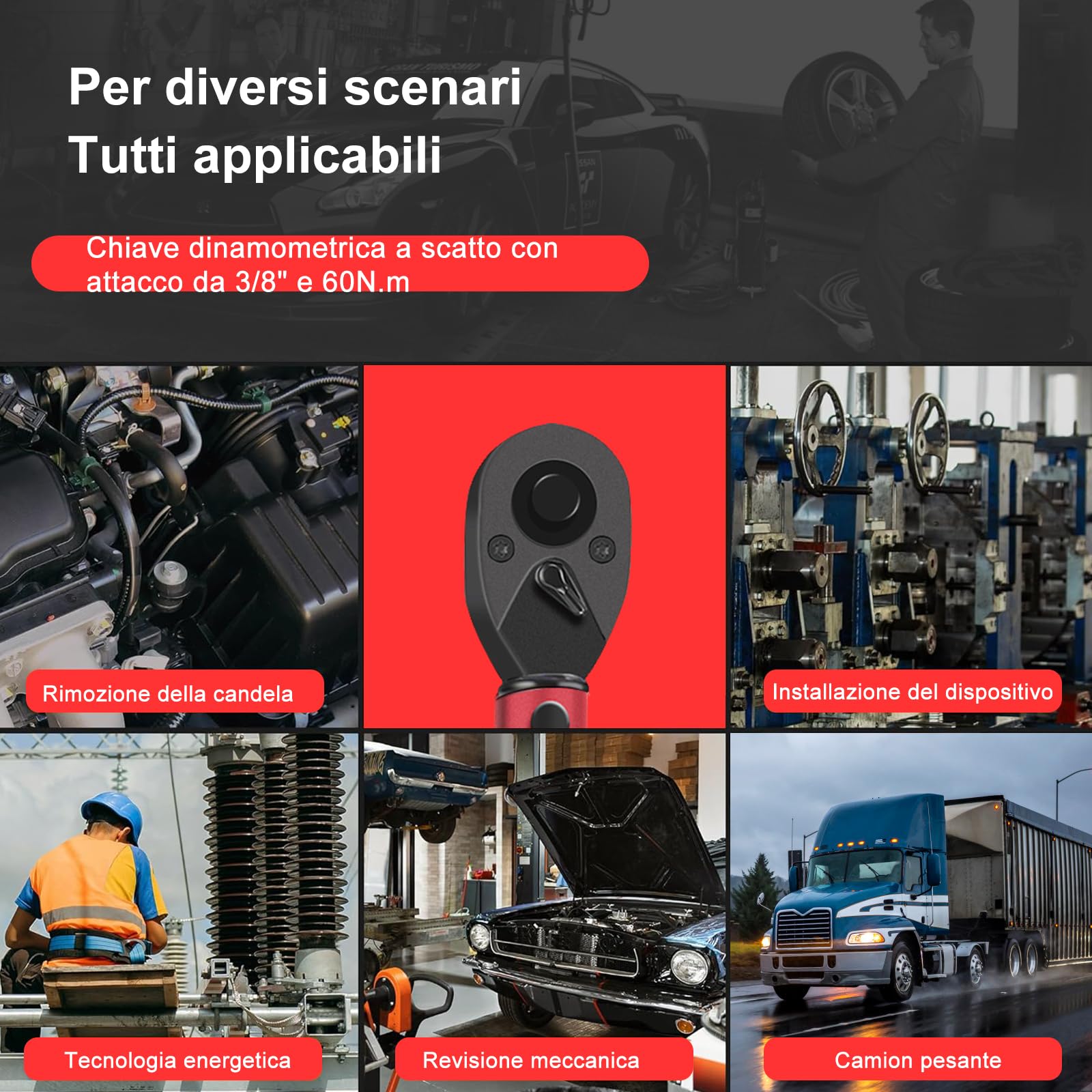 ATsafepro Chiave Dinamometrica 3/8'',5-60 Nm, Precisione ±3% con 72 Denti, Chiave Dinamometrica per Bicicletta, Moto e Auto Manutenzione del Veicolo