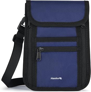Hanke Passport Holder, Travel Wallet for Womens and Men, Neck Wallet Hidden Passport Pouch for Travel Adjustable Lightweight Thin with 6 compartments Navy Blue