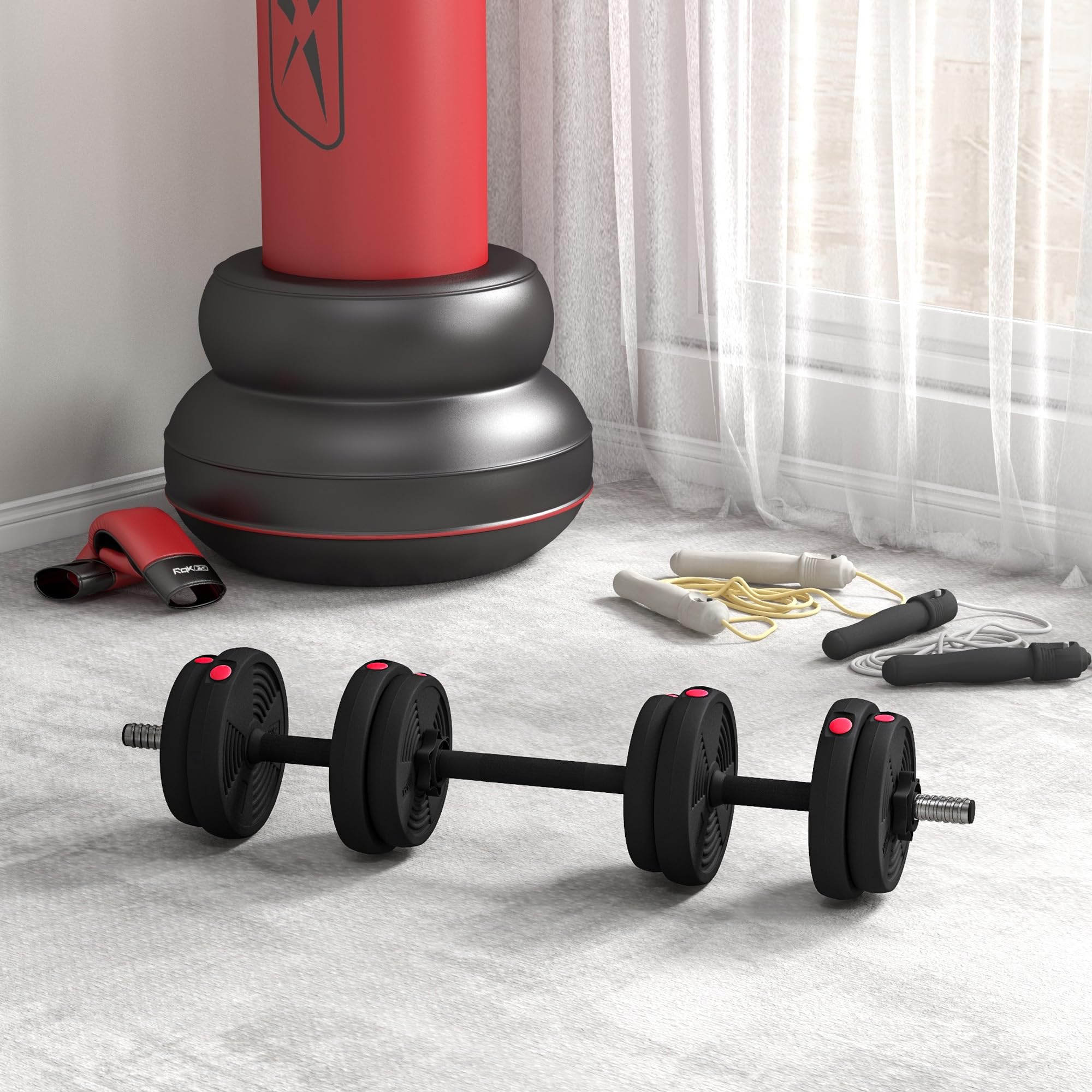 SPORTNOW Haltères 2 en 1 réglables, haltères libres avec poignées antidérapantes, 15KG - Barres incluses - entraînement Musculaire & haltérophilie