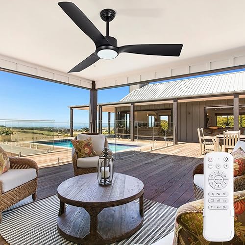 Miniatura 10 de VACILL Ventilador de techo moderno de montaje empotrado con luz y control remoto, ventilador de perfil bajo, 6 niveles de velocidad, LED regulable,