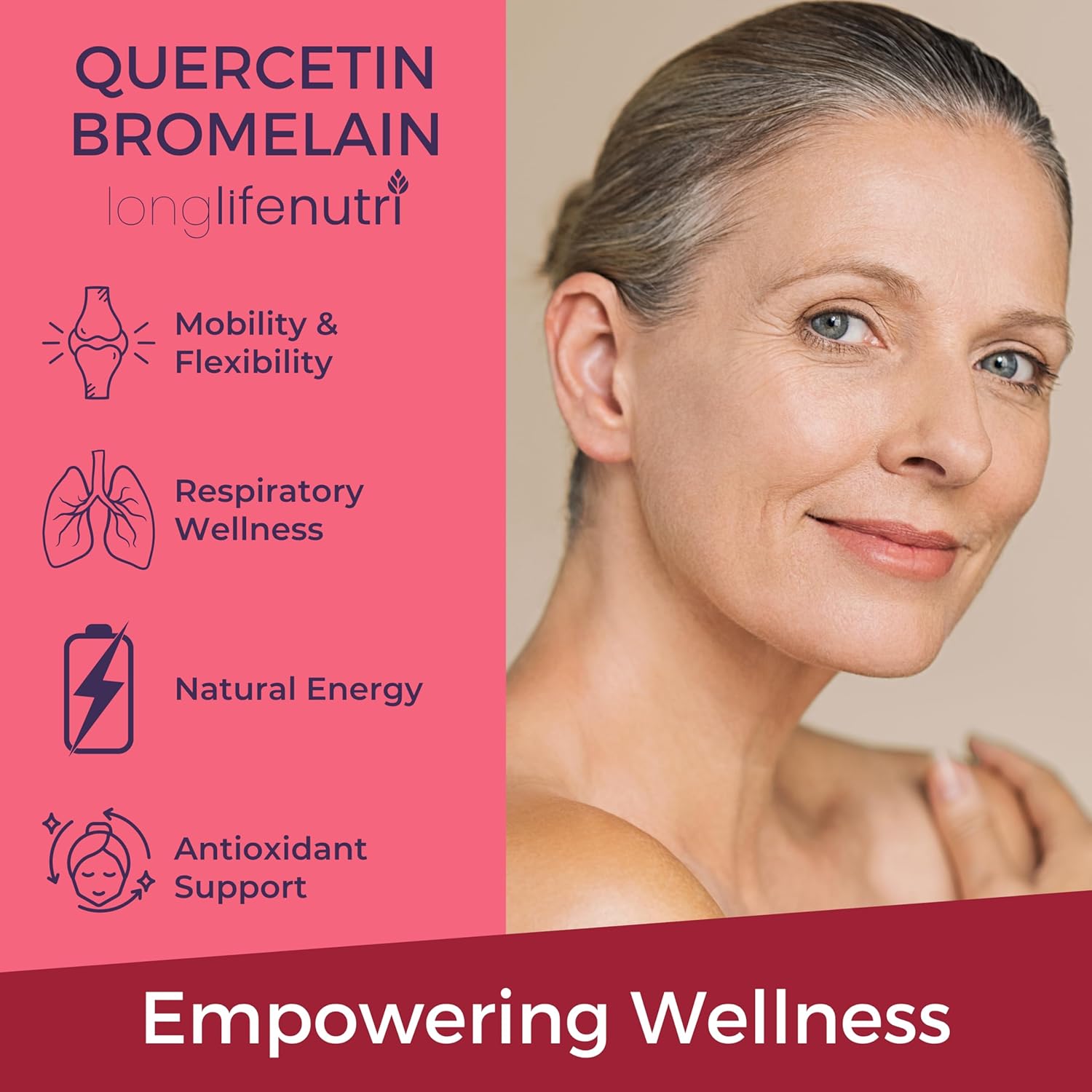 LongLifeNutri Quercetin 1000mg with Bromelain 200mg - 120 Vegetarian Capsules, Organic Dihydrate Complex for Joint Mobility & Respiratory Balance, 2-Month Supply, GMP Certified, Made in USA