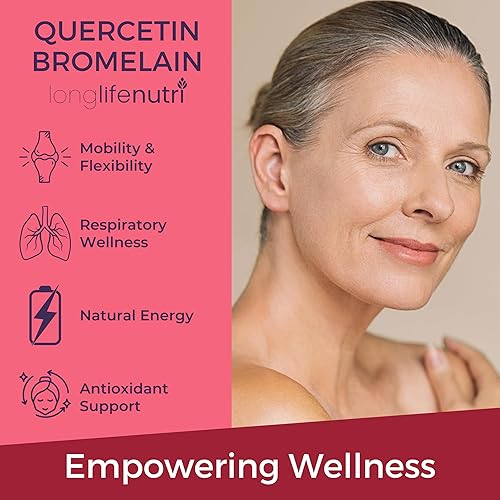 Miniatura 4 de LongLifeNutri Quercetina 500 mg con bromelina 100 mg 120 cápsulas vegetarianas Suplemento antioxidante natural Complejo de alivio Dihidrato