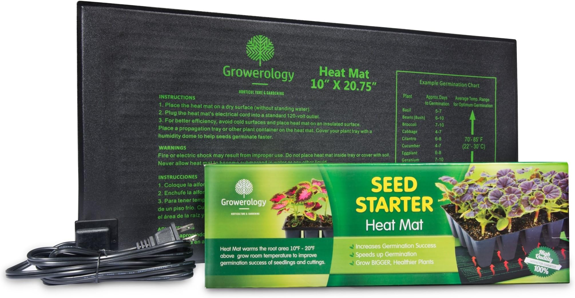 Growerology Plant Seedling Heat Mat for Seed Germination, Cloning and Plant Propagation - Bonus Insulation Underlayment