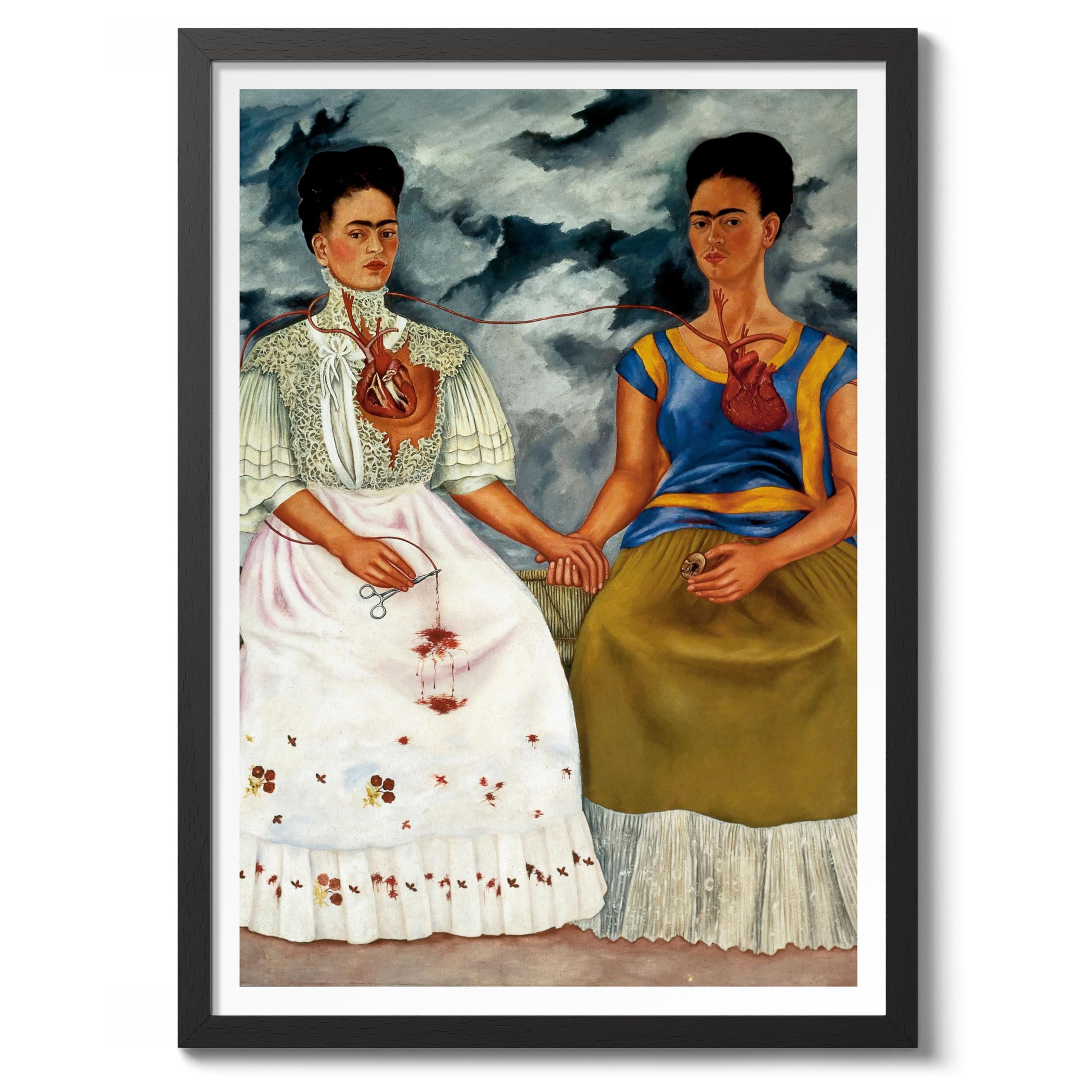 The Two Fridas Frida Kahlo Poster, Classic Art Painting Print, Art Exhibition Neutral Wall Art, Vintage Minimalist Home Decor Picture, 50x70cm (Black Frame) - 53x73cm