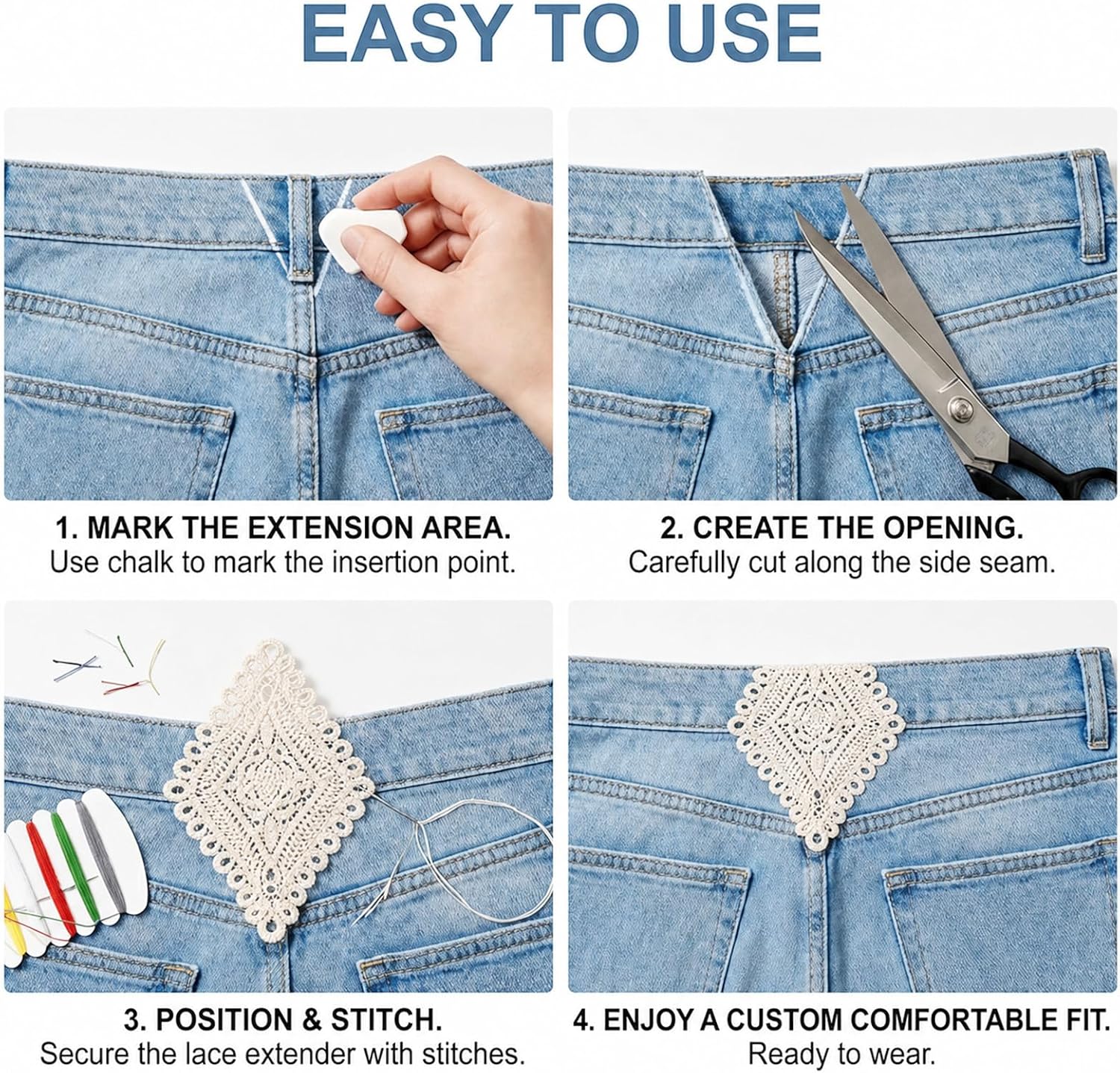 RJLCTH 10 Pcs Lace Waist Extenders for Jeans and Pants, 2 Styles
