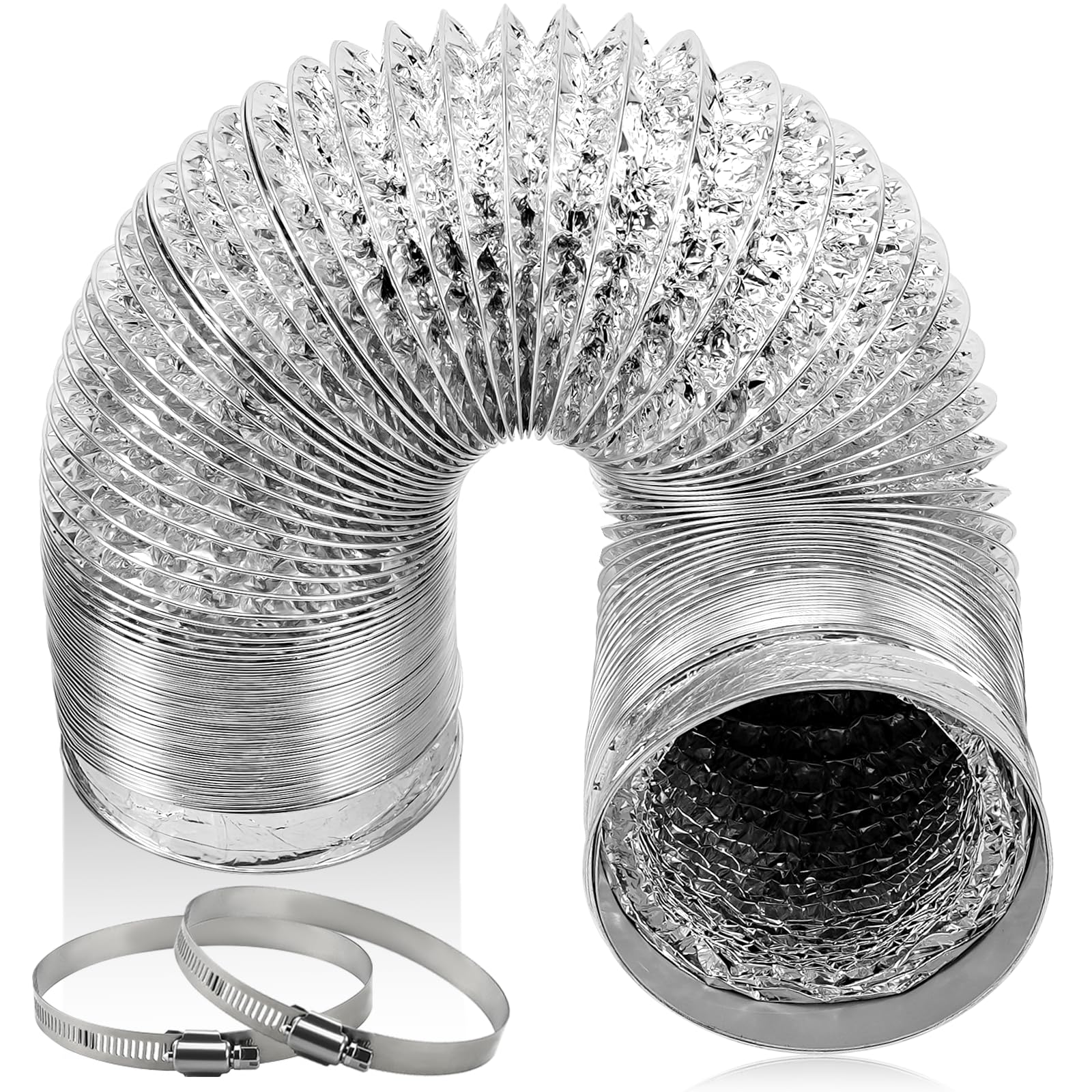 Cenipar Dryer Vent Hose-4 Inch Ducting Vent Hose Flexible Aluminum Foil Non-Insulated (4 Inch 3 Feet) with 2 Clamps