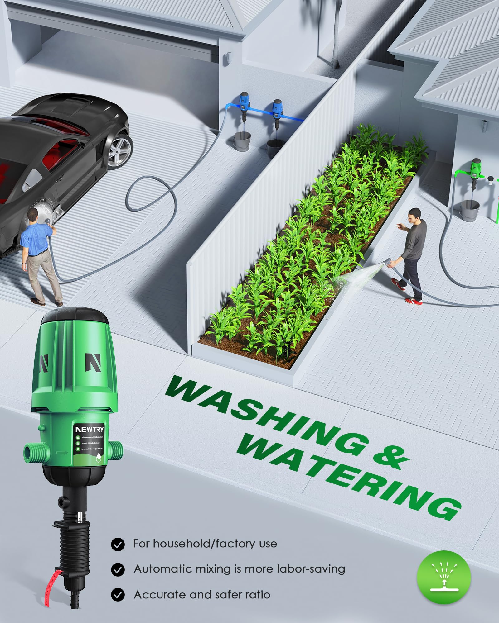 NEWTRY Dünger Dosierer chemische Mittel Mischer, 0,2~2% einstellbare Düngerinjektor Dosierpumpe, Wasserbetriebener Flüssigkeitsdosierer für Garten, Bewässerung & Hydroponisches System, Bauernhof