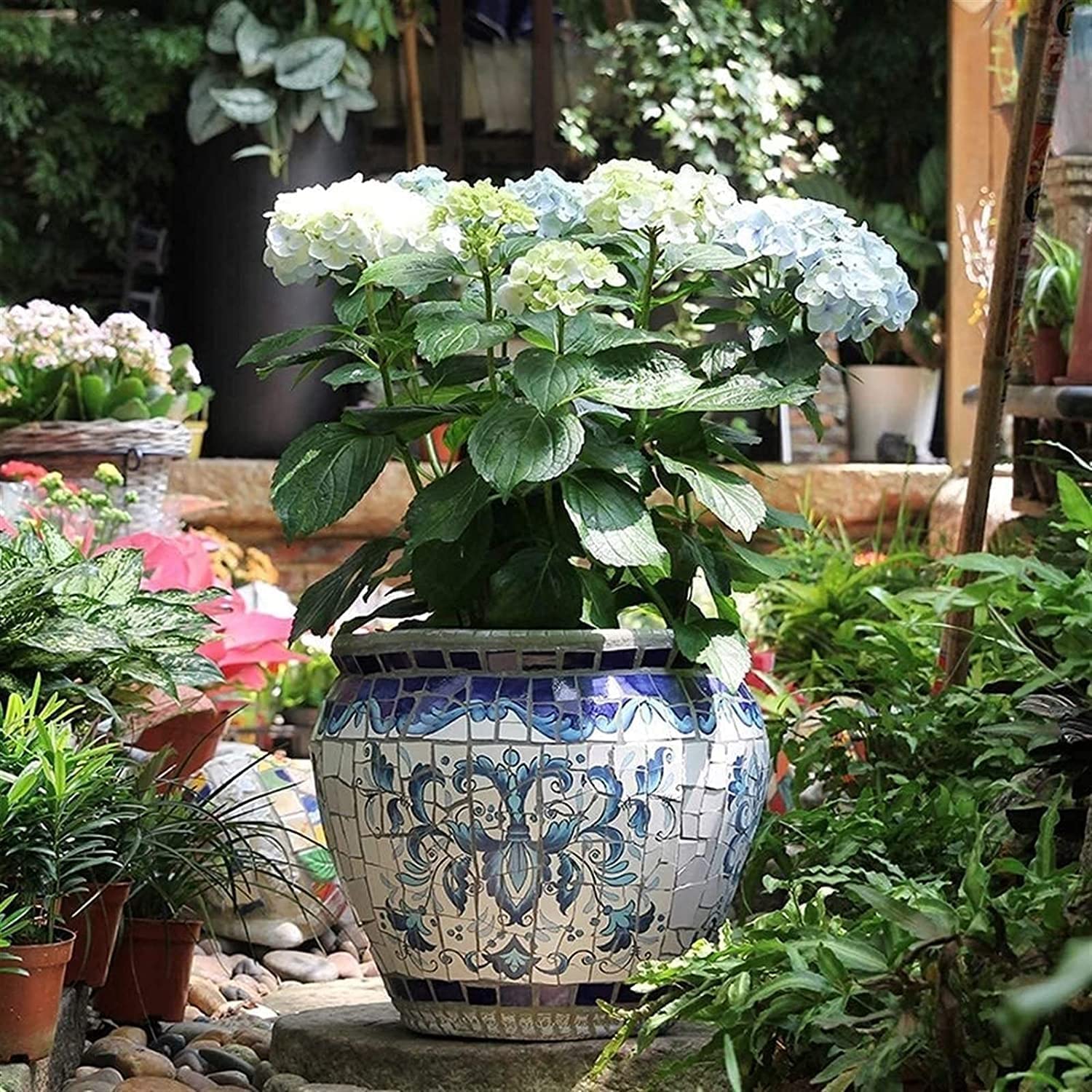 Amazon.co.jp: スペイン風の中庭手描きセラミック植木鉢ヴィラ屋外大型