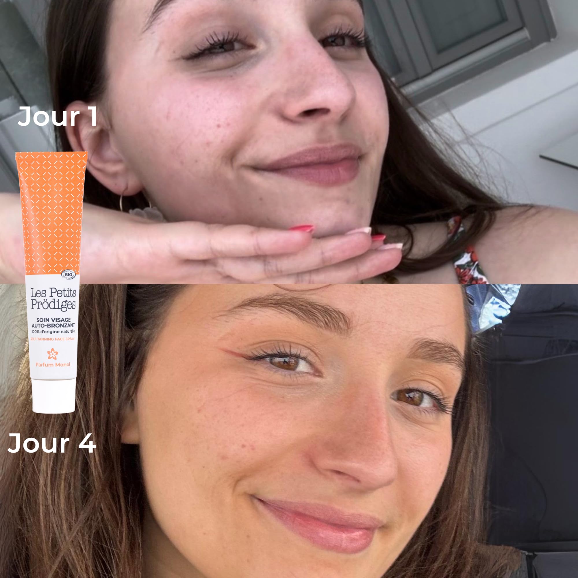 LES PETITS PRODIGES Auto bronzant Soin Visage Hydratant - Hâle Progressif et Durable sans Soleil - Senteur Monoï 100% d'Origine Naturelle, Certifié Bio, Emballage recyclable -Fabriqué en France - 40ml