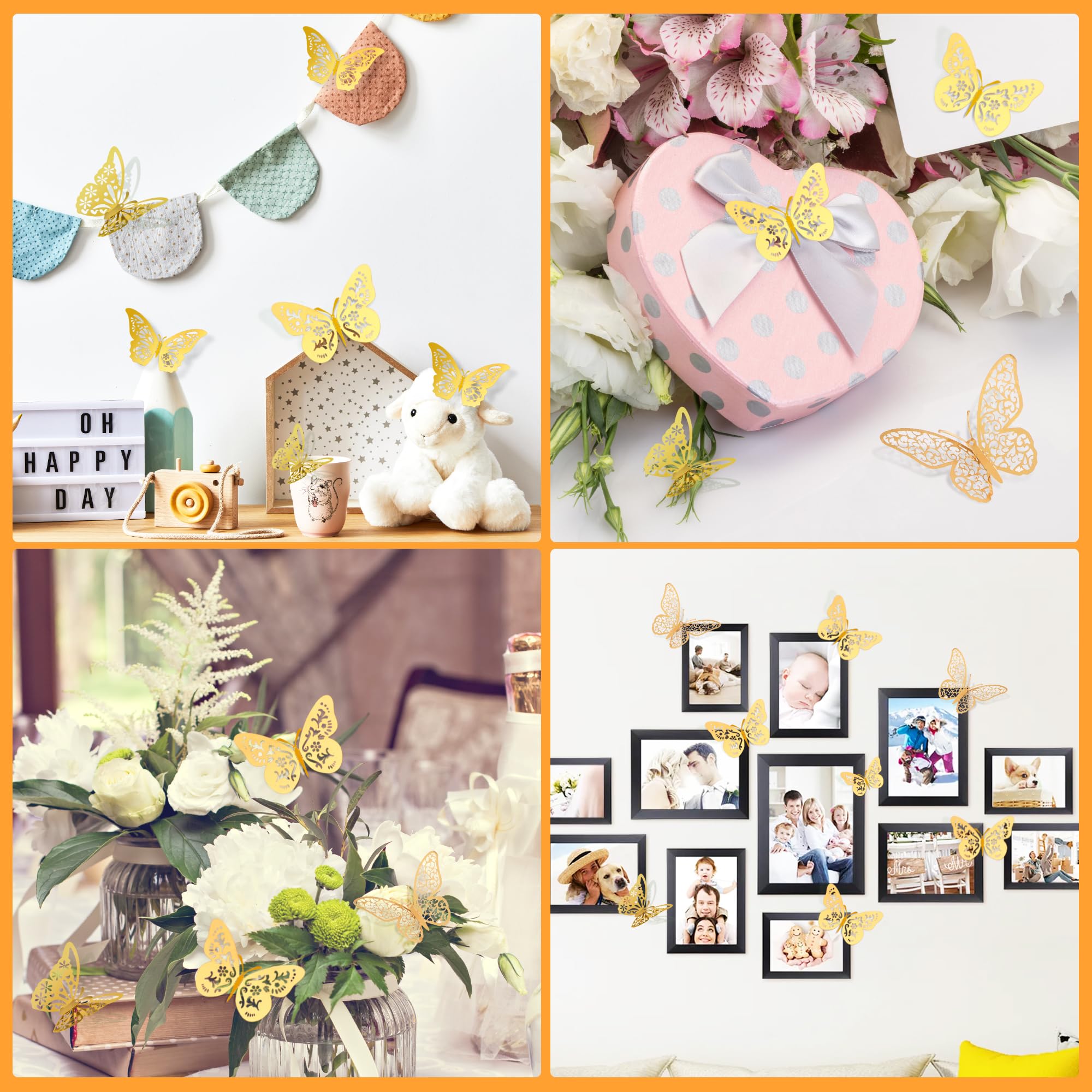 Amazon.com: Crosize 48 Pcs Gold 3D Butterfly Decorations, 4 Styles