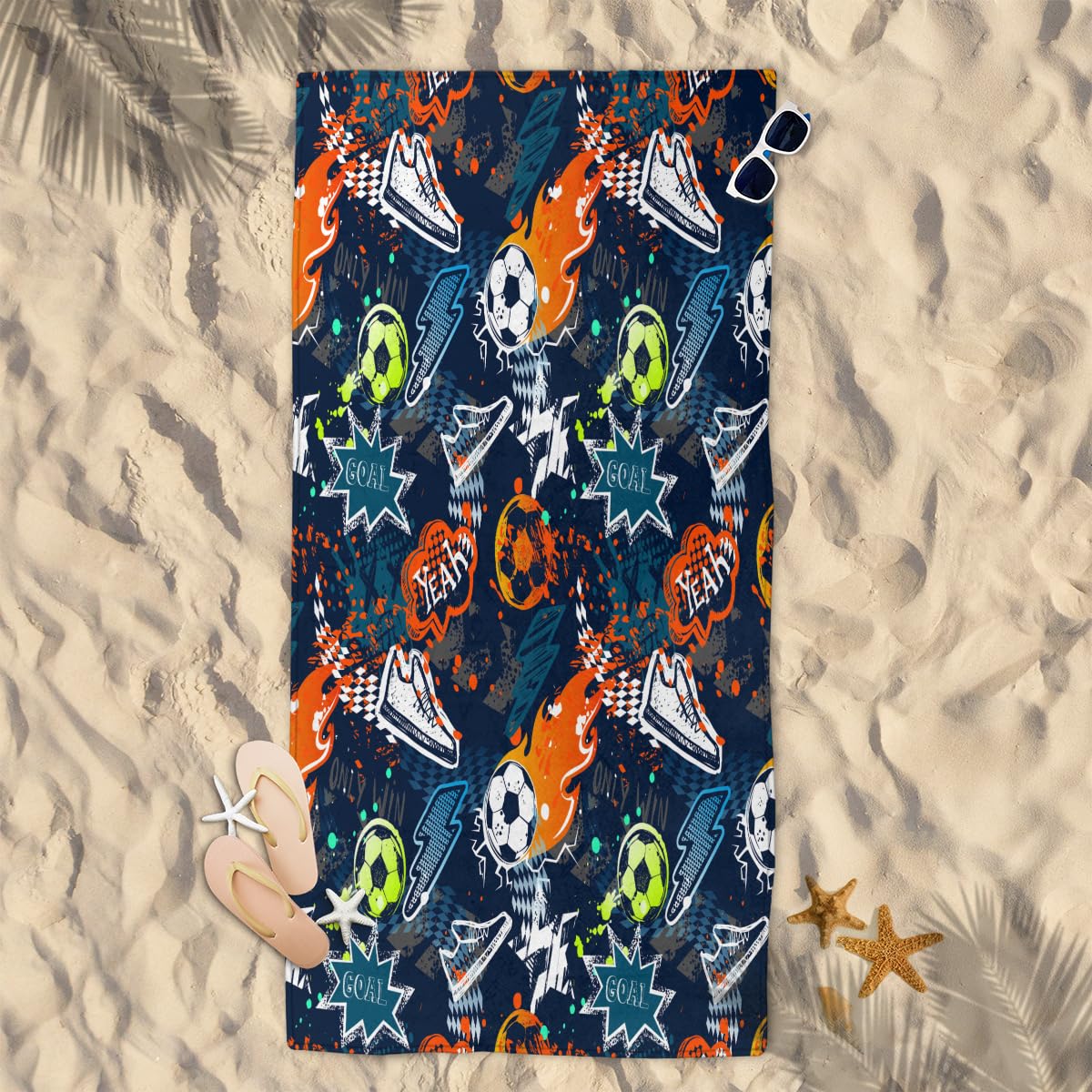 Grande Serviette De Plage Personnalisée Sur Le Thème Des Sports De Football, Super Rapide – Grande Serviette Absorbante Pour Plage, Salle De Bain, Piscine Et Salle De Sport (Soccer 9