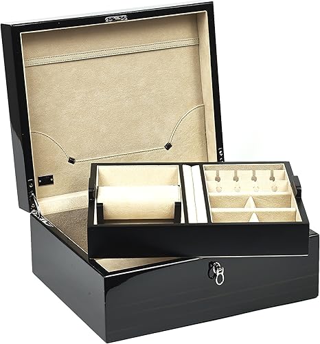 Bello Collezioni - Florentino - Caja de lujo para gemelos relojes y anillos de ébano pulido para mujer