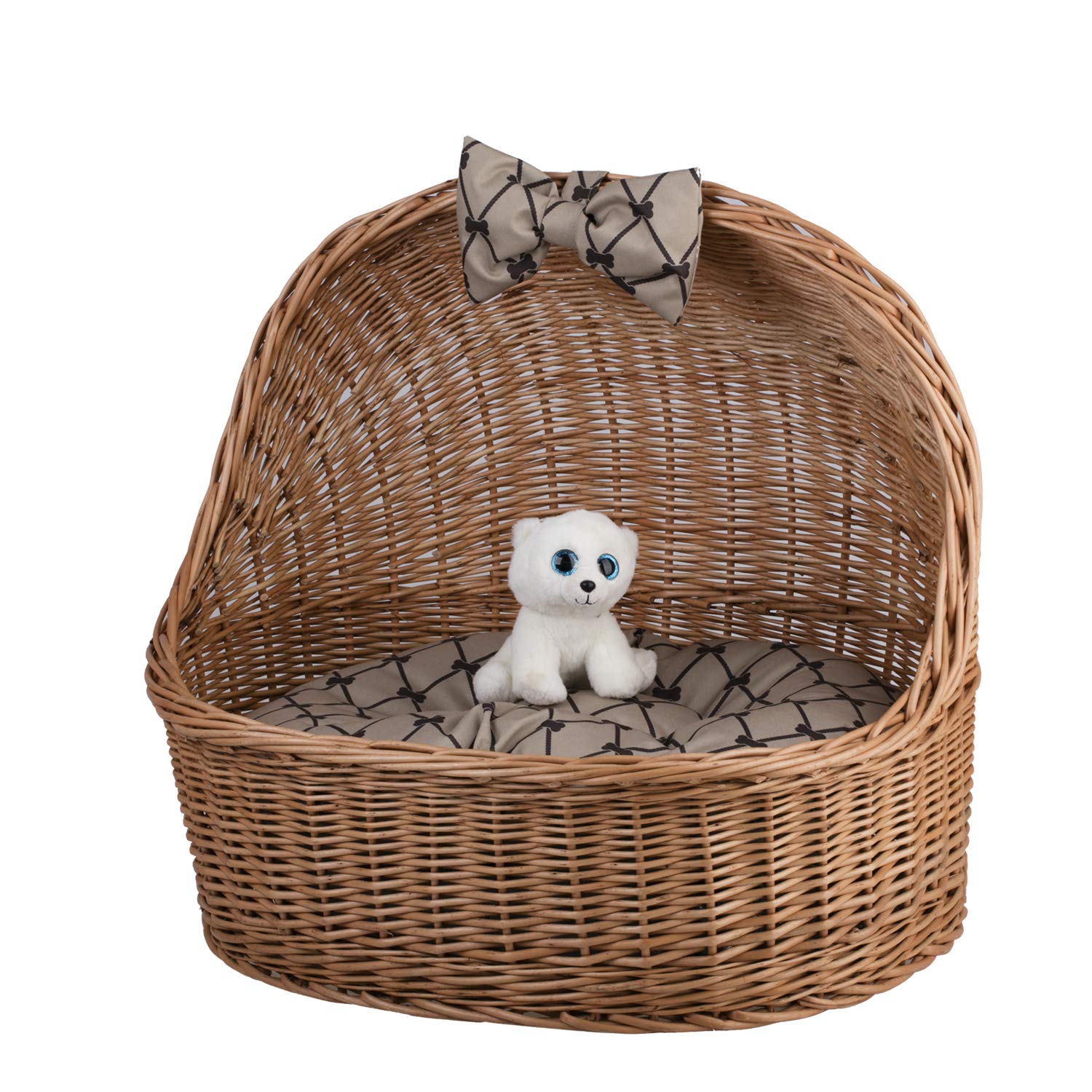e-wicker24 Cesta in Vimini per Cani e Gatti con Cuscino Morbido - Cuccia per Animali Domestici Interno - Lettino Divanetto Calmante Naturale