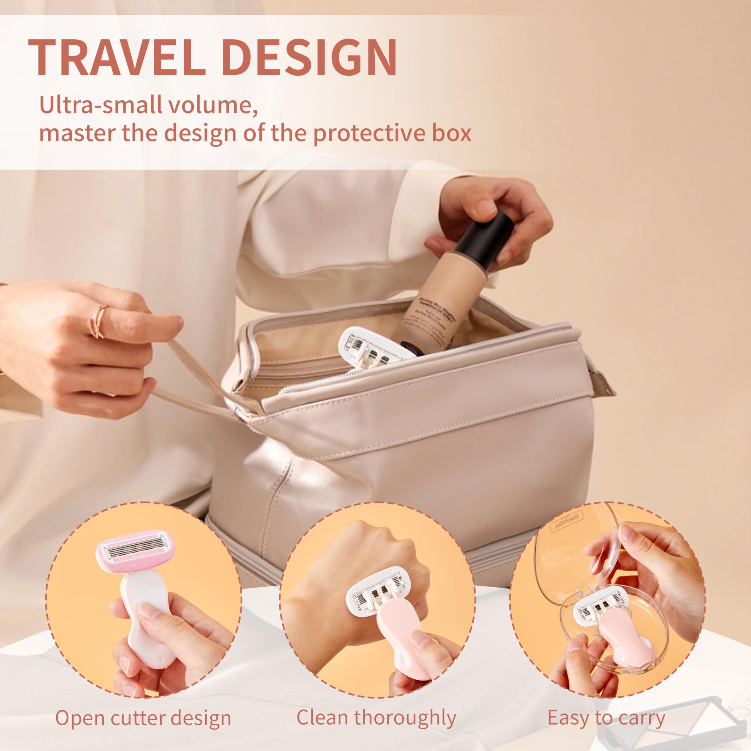 BeautyGlow Mini Rasierer für Frauen, Extra Smooth On The Go Rasierer mit 1 Griff + 5 Klingen Nachfüllungen + 2 Reiseetui, Tragbarer Körperrasierer für Rasur und Haarentfernung (Rosa)