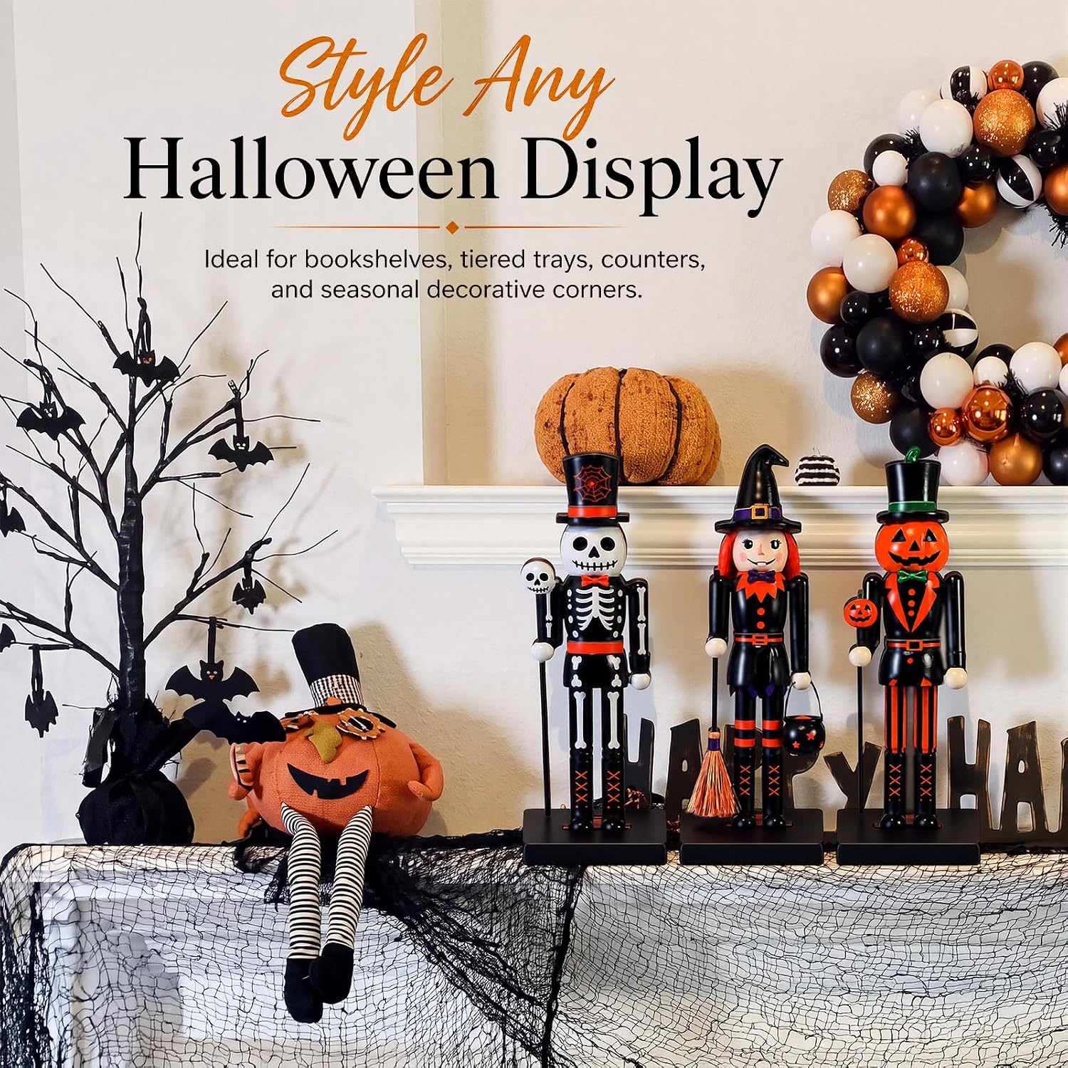 Thyle 3 Pcs Halloween Nutcracker Figures 7 in Wooden Halloween Nutcracker