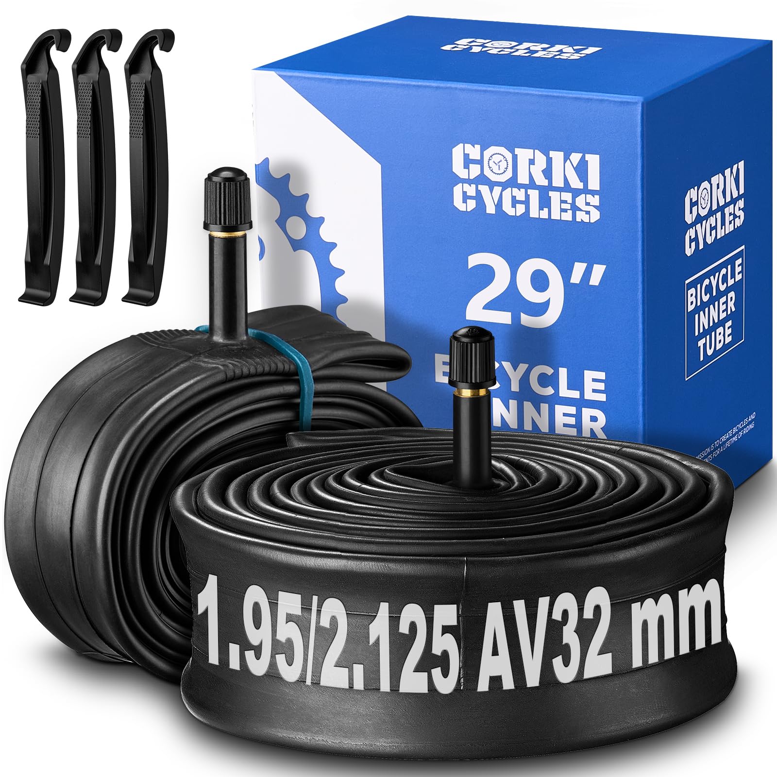 Corki 29 Inch Bike Tire Tube 29 x 1.75 1.95 2.0 2.1 2.125 2.2 2.25 2.3 2.35 2.4 Presta Valve 48mm Schrader Valve 32mm Butyl Rubber 29 Mountain Bicycle Inner Tube 2-Pack