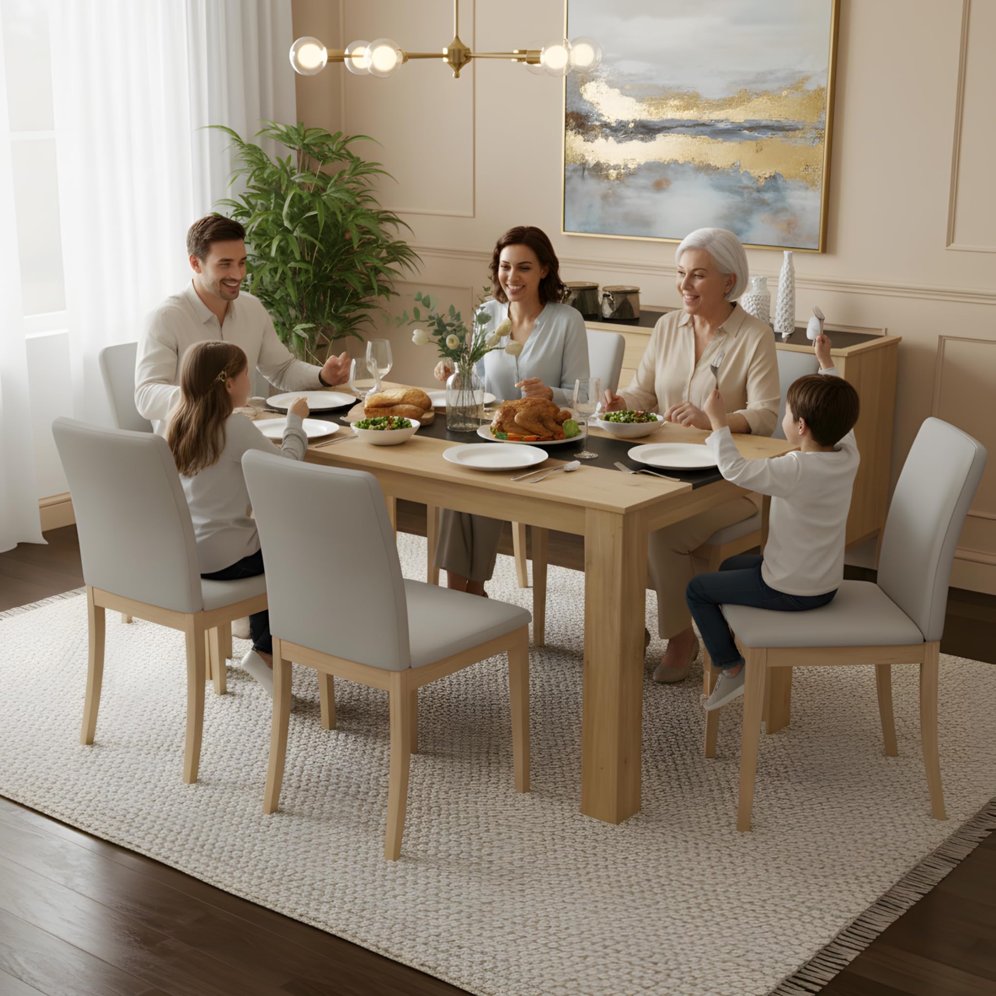 Table de Salle à Manger 140 cm pour 6 Personnes, Table de Cuisine Rectangulaire en Bois pour Salle à Manger Cuisine Restaurant ou Salon, Style Industriel, Chêne et Noir, 140×70×75 cm