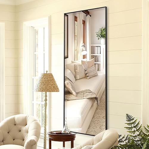 Miniatura 3 de Espejo de cuerpo entero de aleación de aluminio, marco delgado, para colgarse o como espejo de piso apoyado contra la pared, para dormitorio,