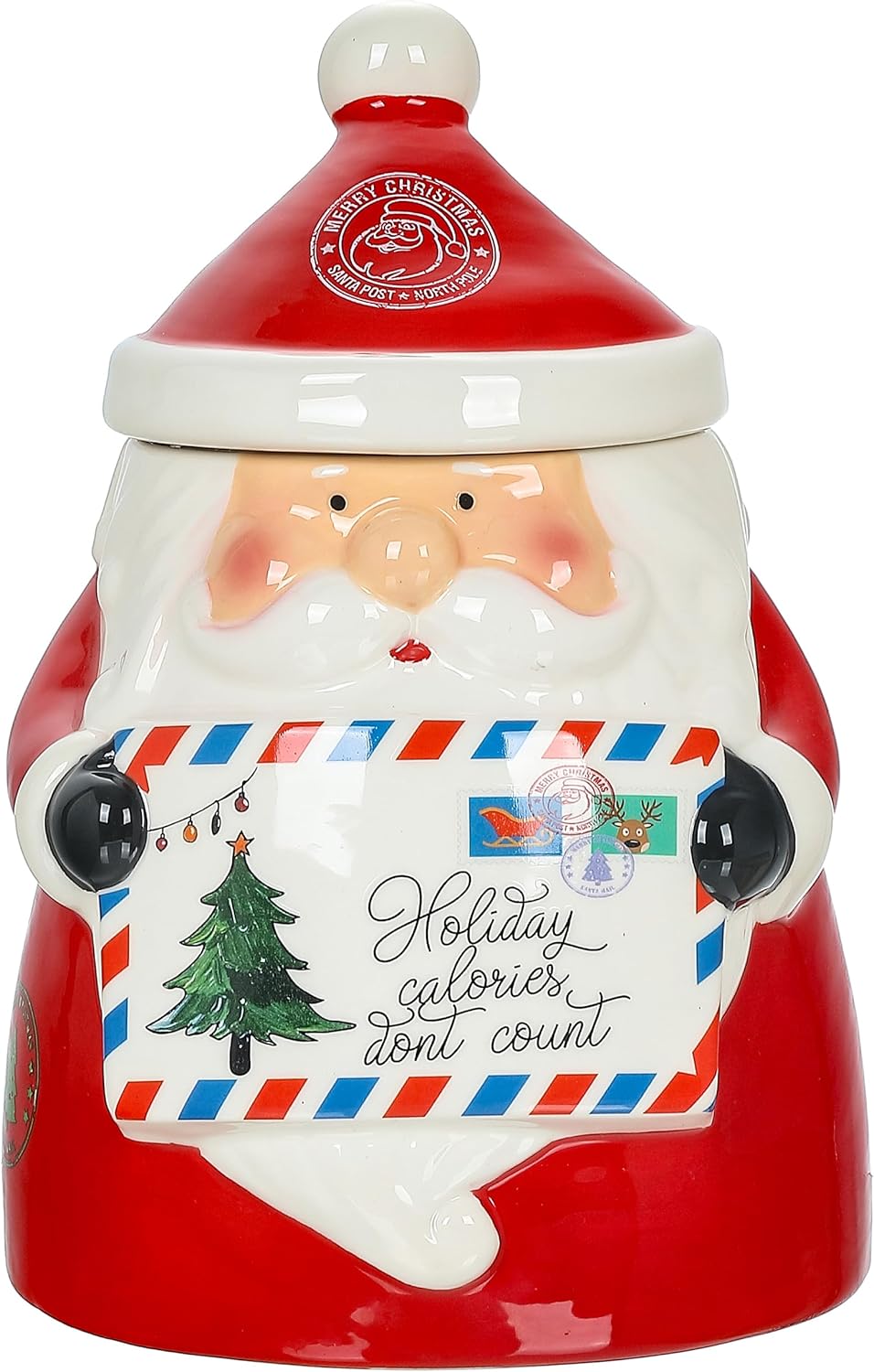 Stephanie Imports Christmas Themed Winter Holiday Ceramic Cookie Jar (Holiday Calories Don't Count (Santa))