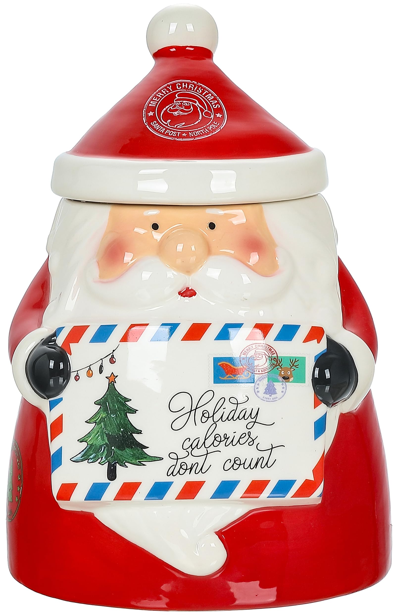 Stephanie Imports Christmas Themed Winter Holiday Ceramic Cookie Jar (Holiday Calories Don't Count (Santa))