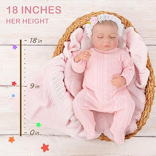 Miniatura 6 de TONORA Muñeca realista de bebé Reborn con cuerpo y cabello realistas en 3D, muñecas de bebé recién nacido con cuerpo de tela de 18 pulgadas +