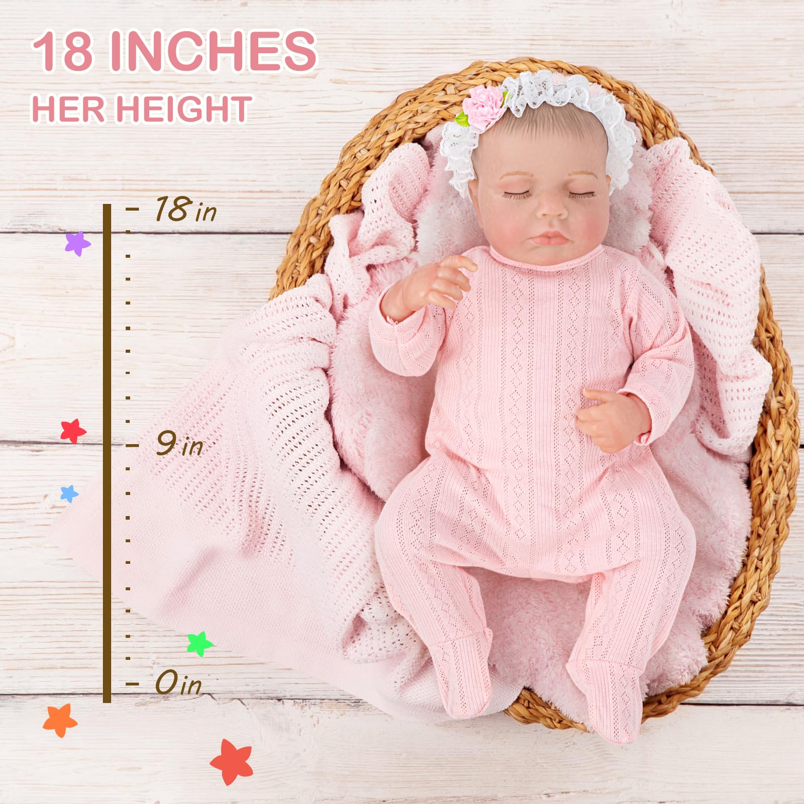 TONORA Lifelike Reborn Baby Doll with Realistic 3D Skin Body and Hair,Newborn Baby Dolls with 18 inch Cloth Body + Vinyl Limbs,Real Life Baby Dolls Best Gift for Kids Age 3+ and Adults